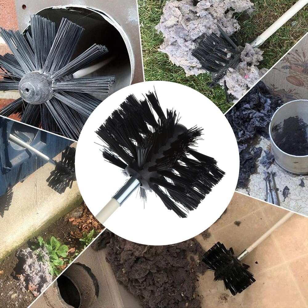 hérisson ramonage, 16 pièces de nettoyage de conduits daération avec 12 tiges de 41 cm, 2 têtes de brosse de 10 cm, a tige hexagonale de 4,5 cm, a brosse à manche en bois de 38 cm