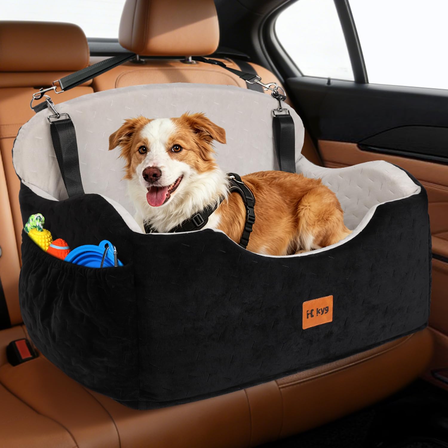 KYG Autositz Hund Mittlere/Große Hunde bis zu 55 lb, Wasserdichter Hundesitz Auto mit Zwei Kissen Waschbarer Hundekorb Auto Rücksitz, Abnehmbarer für Einfache Reinigung, Ganzjährig nutzbar
