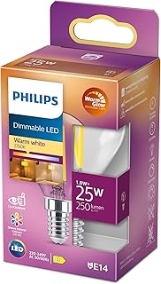 Philips LED - Lâmpada LED Clássica Vela e Brilho, P45 E14, Luz Branca Cálida Regulável, 25W