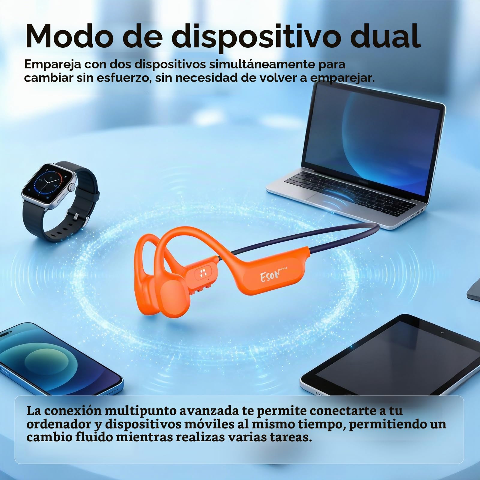 esonstyle Auriculares Conduccion Osea para Natacion - IP68 Auriculares Natación Bluetooth 6.0 Resistente al Agua, Cascos Conduccion Osea con 8G Mp3 para Nadar Correr Ciclismo