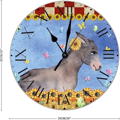 Miniatura 2 de ArogGeld Reloj de pared de PVC con diseño de girasol y mariposa, diseño de búfalo rojo, a cuadros, grande, de 10 pulgadas, silencioso, sin tictac,