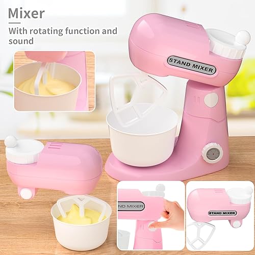 Miniatura 4 de Electrodomésticos de cocina con juguetes de comida, juego de cocina de juguete para niños, juego de accesorios de cocina, licuadora, batidora y