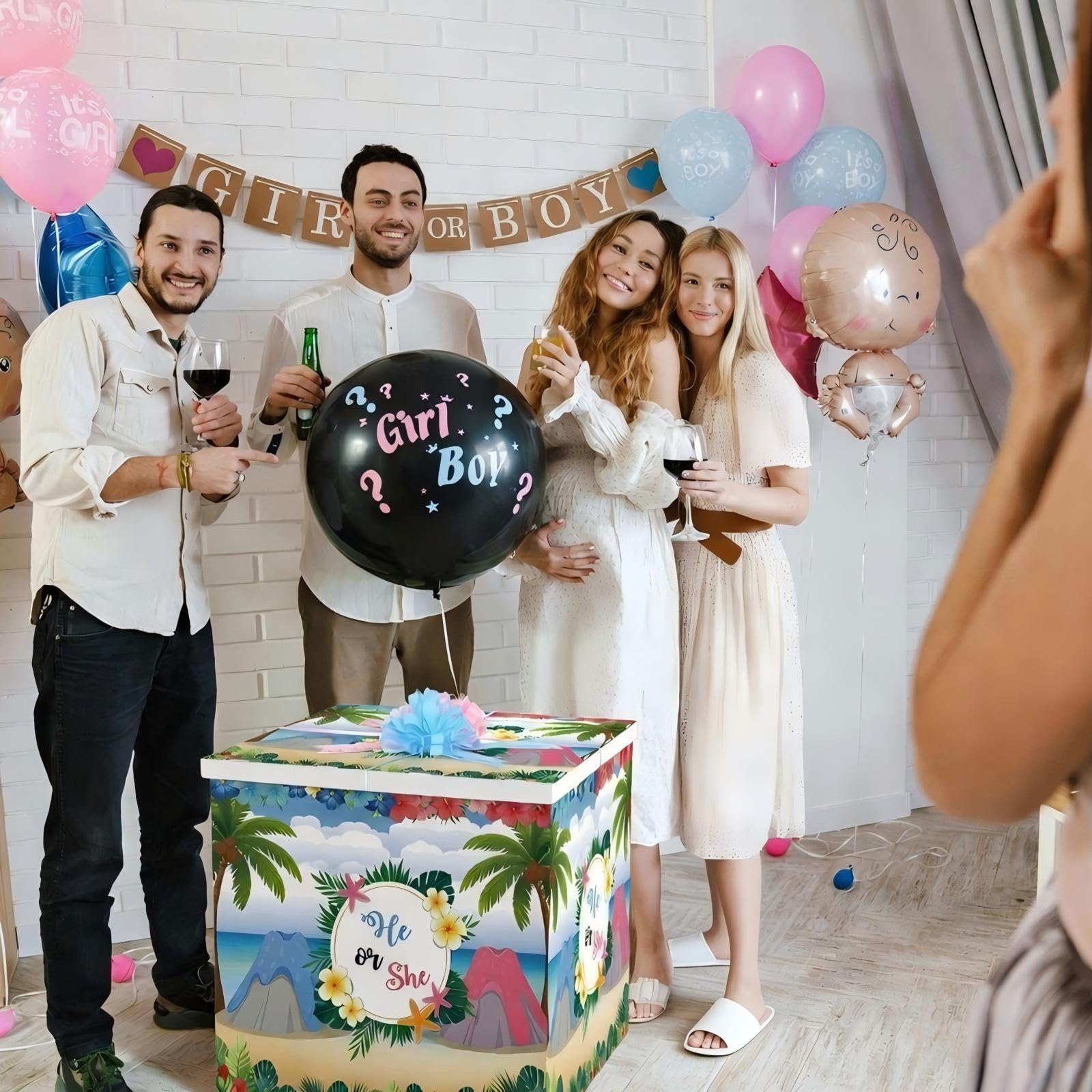 AmazingSpark Kit regalo Jumbo da 71 cm, con scatola oversize con fiocchi giganti per rivelare il sesso, baby shower, feste di compleanno (Hawaiian Luau)