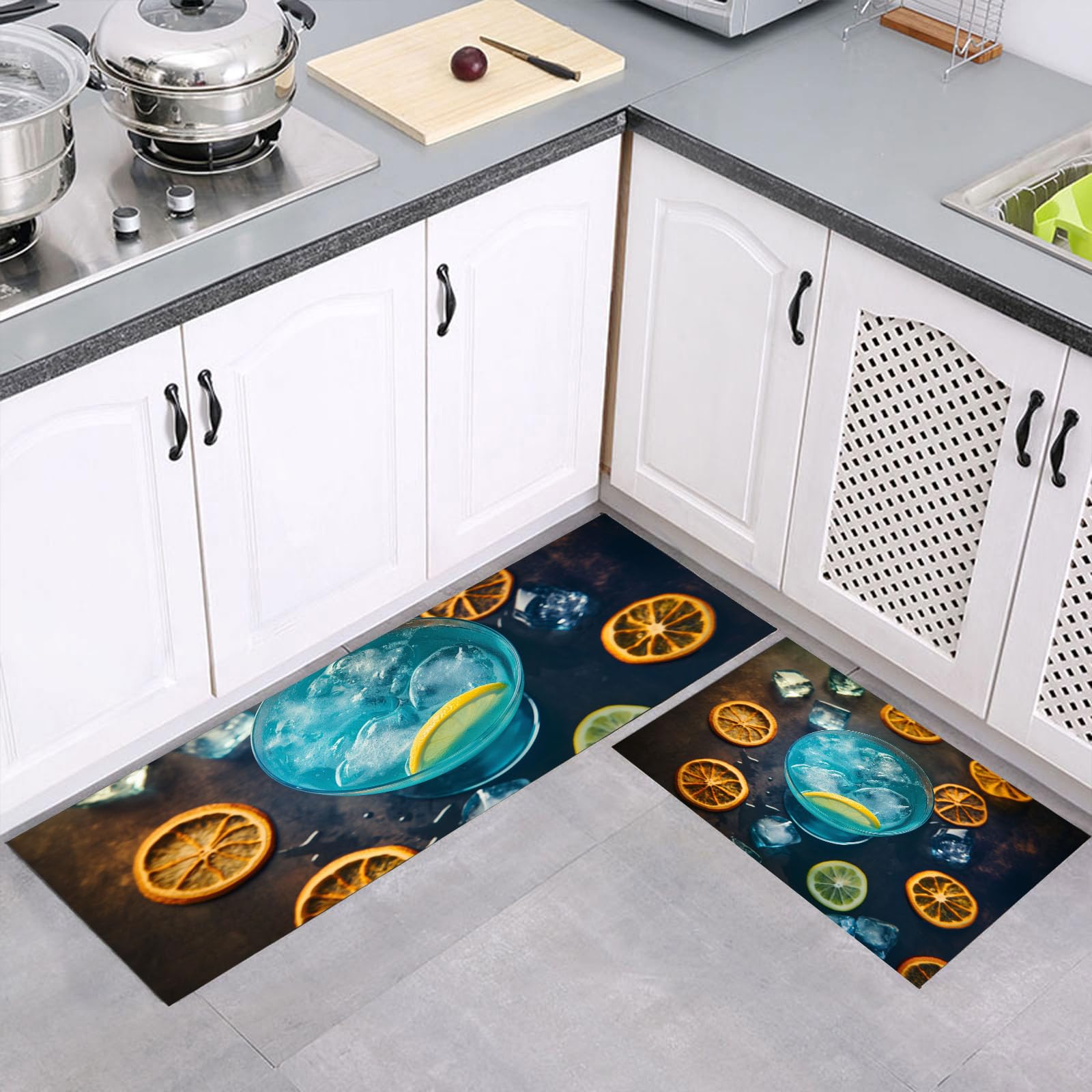 Alfombras de cocina para piso antideslizantes, juego de tapetes cómodos de 43x75 y 43x150cm