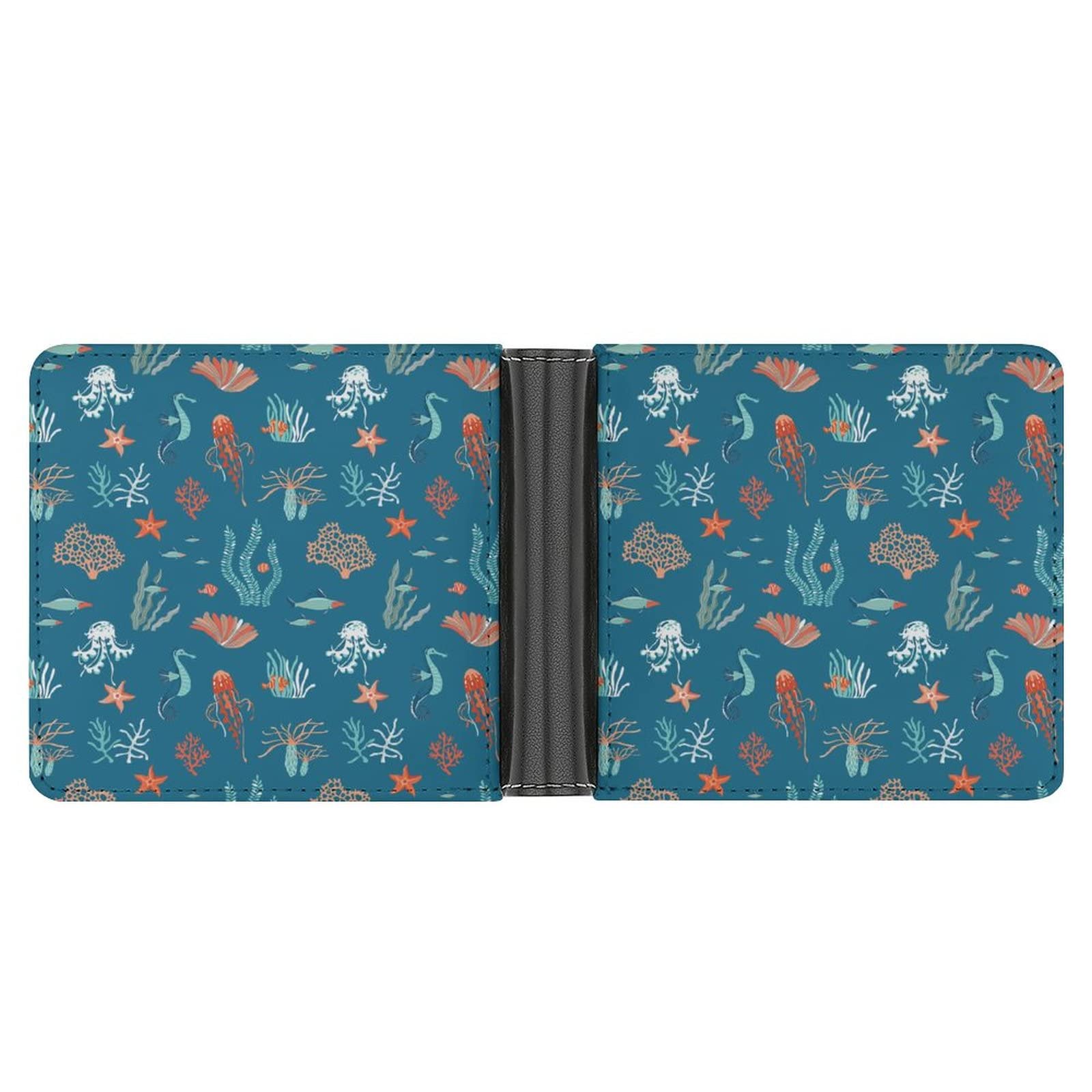 Amazon.co.jp: 財布 二つ折り 海物語 海馬柄 魚柄 ヒトデ柄 レザー財布  