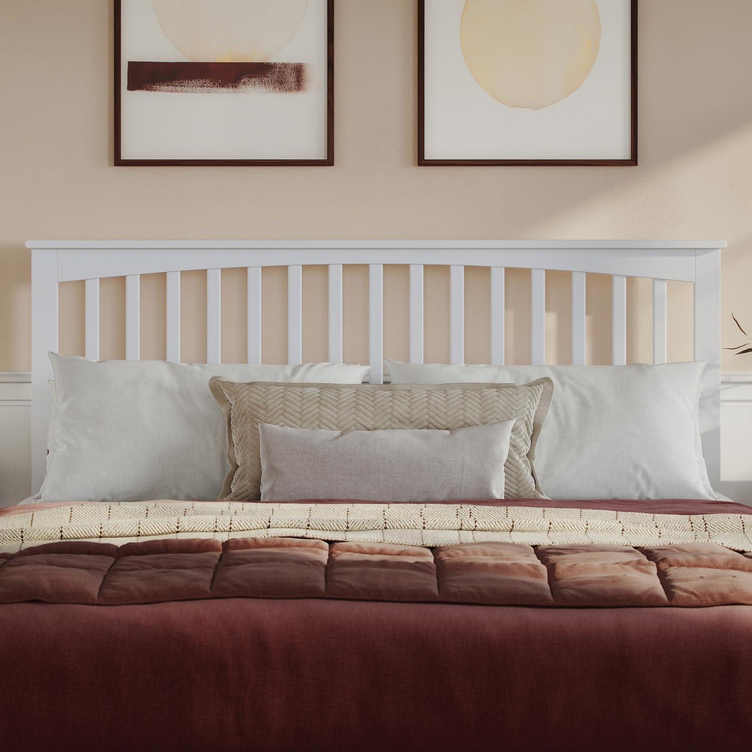 HomeStock Solid Wood Headboard with Charging Station Bedroom Furniture White/King