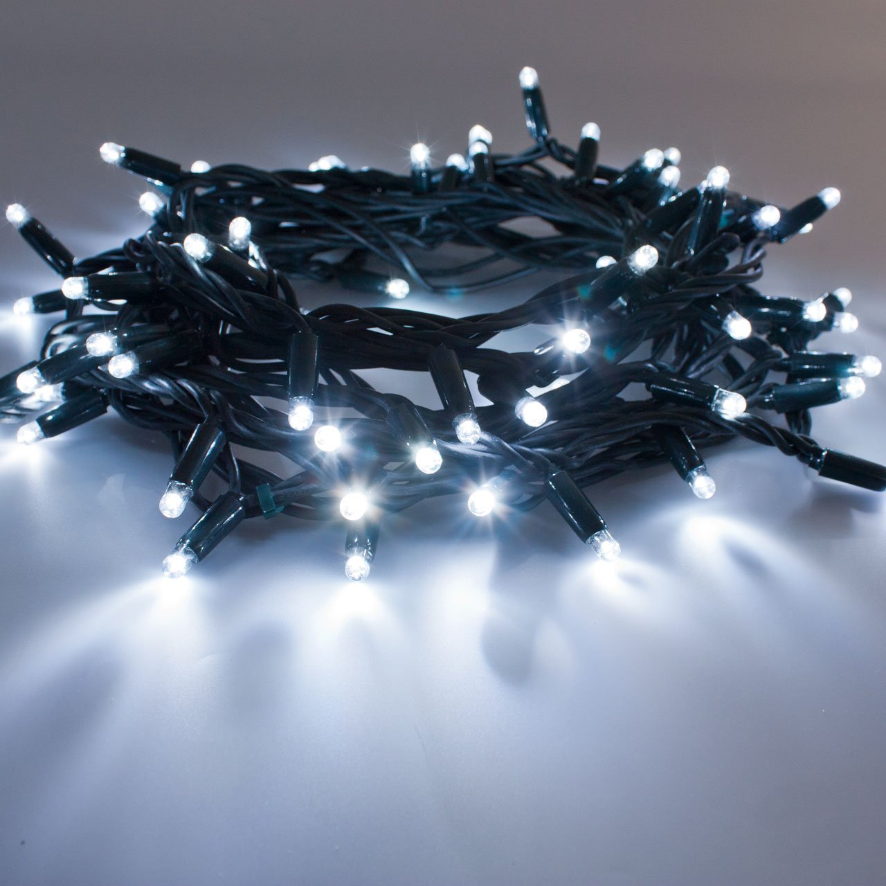 Cadena de 10 m, 120 maxiled blanco frío, cable verde, efecto flash, extensible, luces navideñas, decoración navideña, cadena para árbol de Navidad