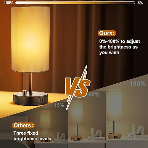 Miniatura 2 de Lámparas de mesita de noche de 15.75 pulgadas con puertos USB A+C y salida de CA, pequeña luz de mesita de noche para dormitorios, lámpara de
