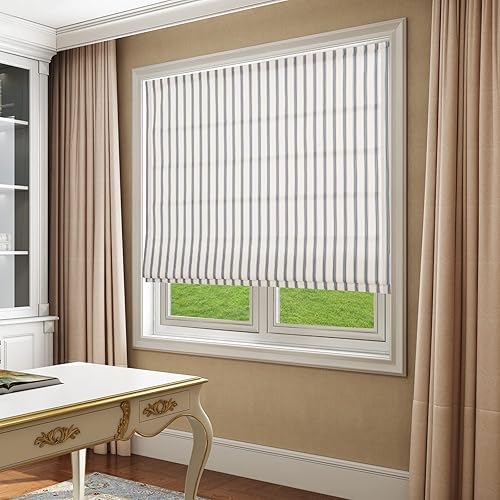 Miniatura 2 de Artdix Cortinas Romanas, Rayas Azul Grisáceo Opaco, Cortinas Romanas de Tela Lavable Personalizadas Sin Cable para Ventanas, Puertas, Granja