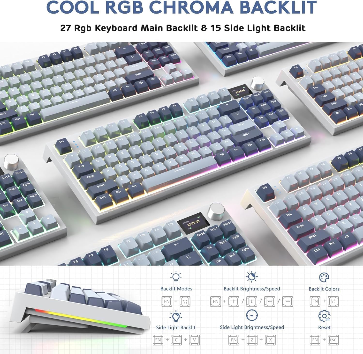 Teclado Gamer Mecanico Sem Fio RGB K86 com Tela Multimidia