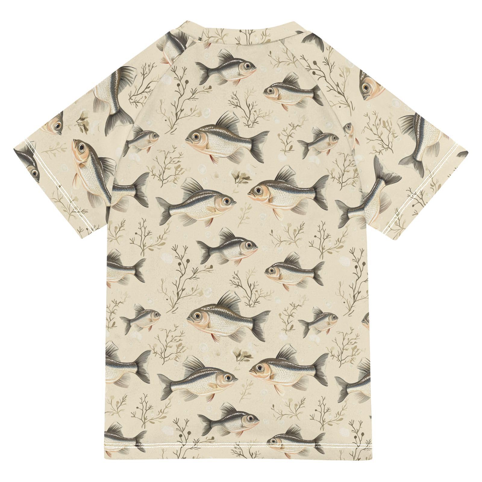 Short Sleeve Girls Bathing Suit Girls Swimsuit Rashguard Girls Rash Guard Top 7-8T Beauty Perch Fishes