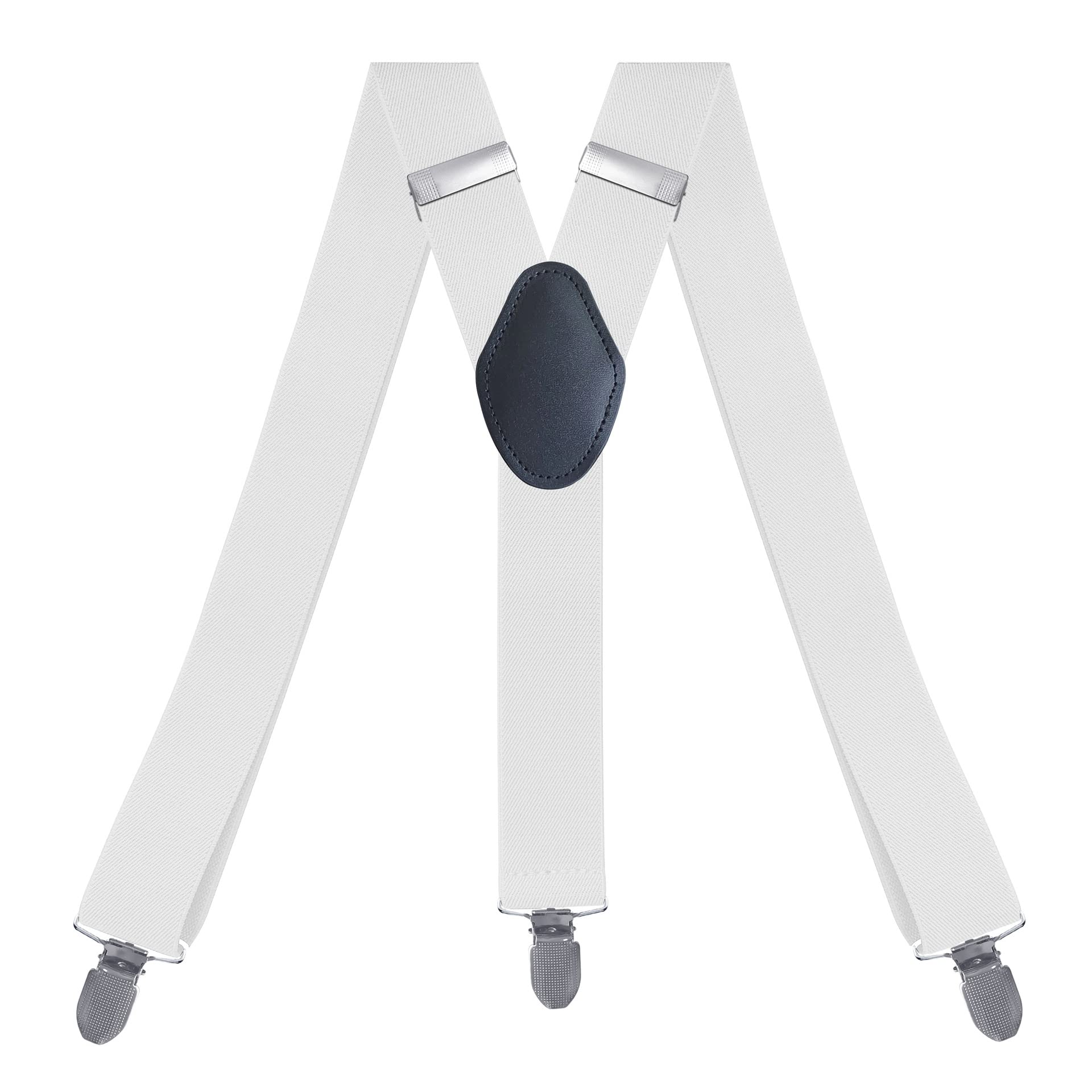 Mens Suspenders Adjustable Elastic - Heavy Duty 1.4 Inch Wide Y Shape 3 Strong Clips Suspender Braces - White