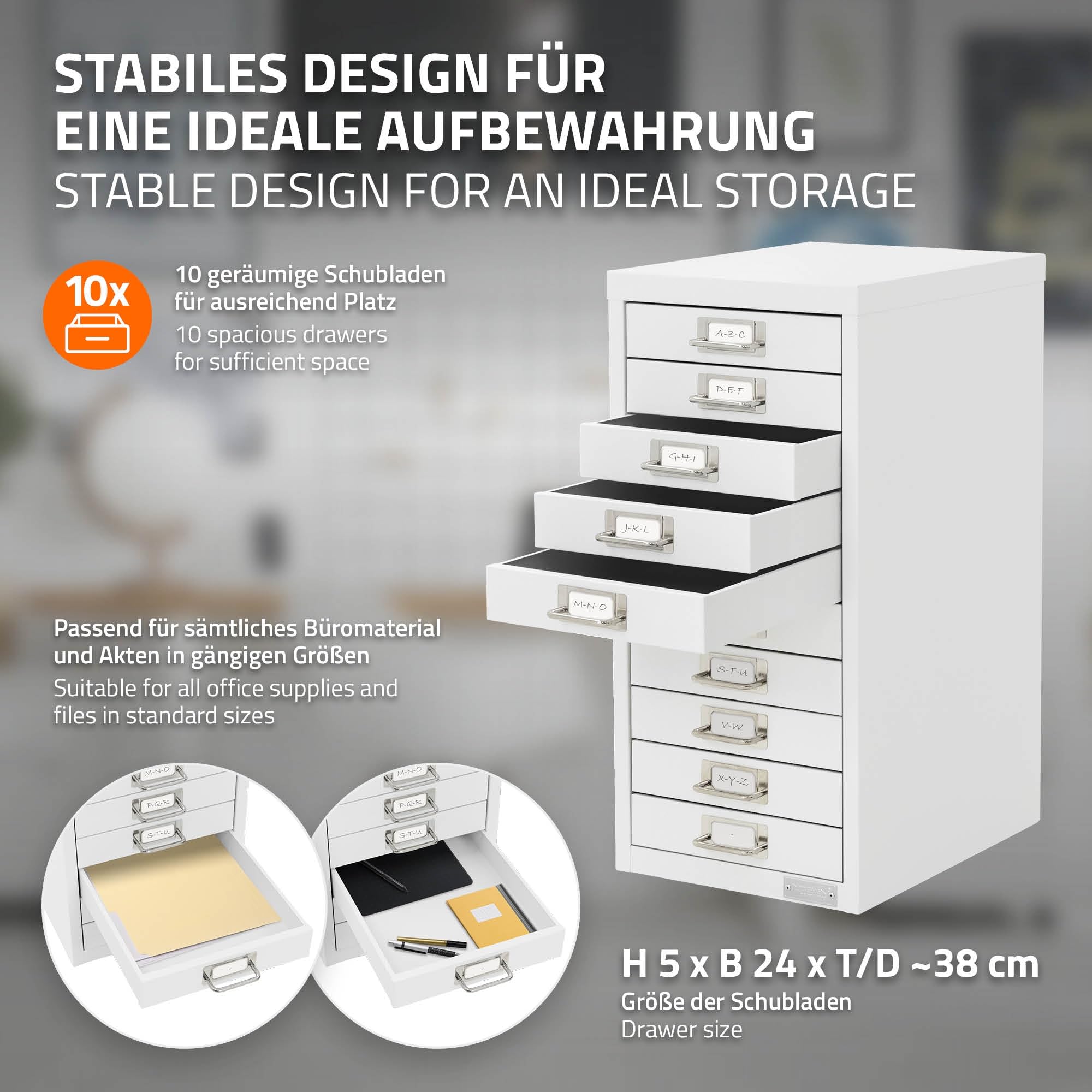 ML-Design Armadio per Archiviazione con 10 Cassetti 28x38x60 cm Bianco Cassettiera in Metallo per DIN A4 Schedario per Ufficio con Portaetichette Armadietto in Acciaio Portautensili Portaoggetti