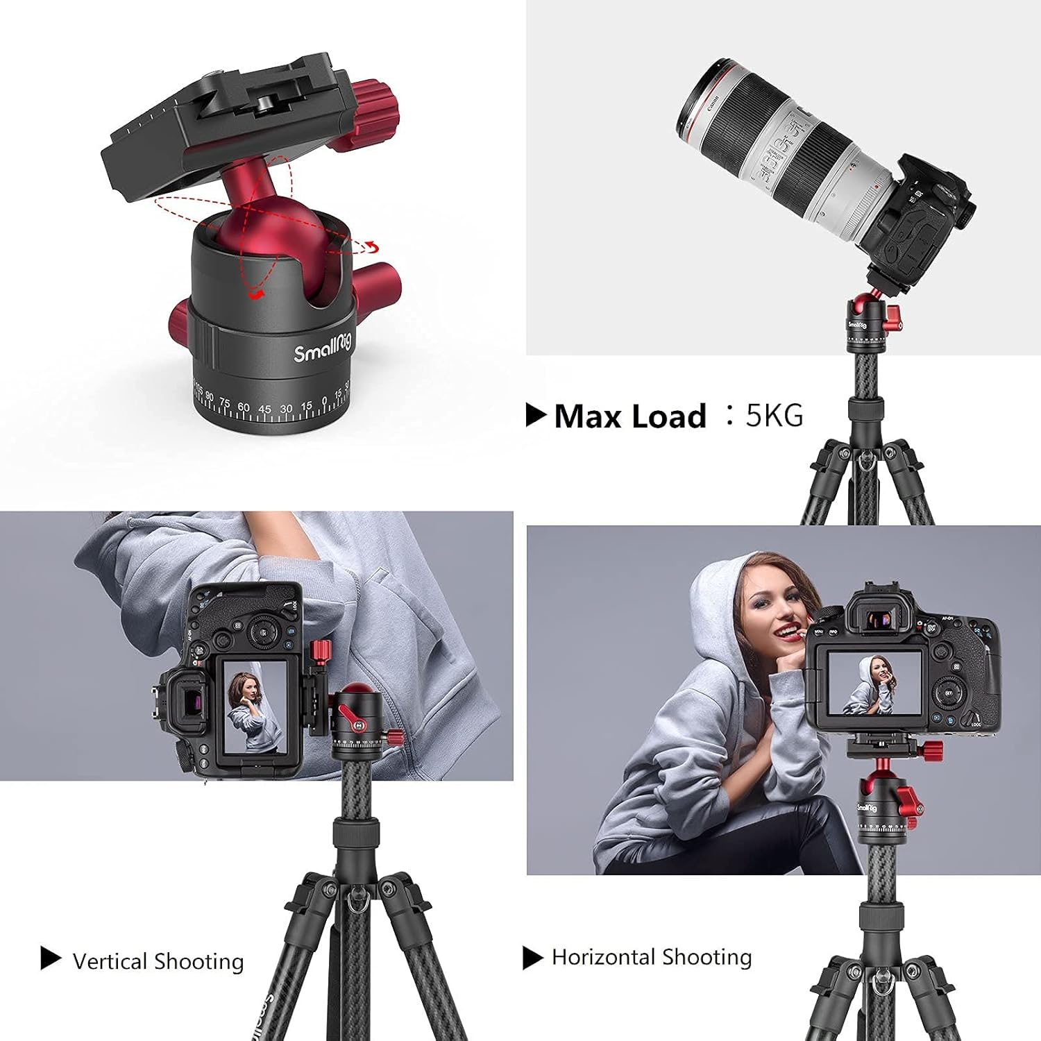 SmallRig Tripod Ball Head 360 Degree Rotating Panoramic Ballhead with 1/4 inch Quick Shoe Plate, Max Load up to 5 kg/ 11lb, for Tripod Monopod Slider DSLR Camera Camcorder - 3034 : Electronics