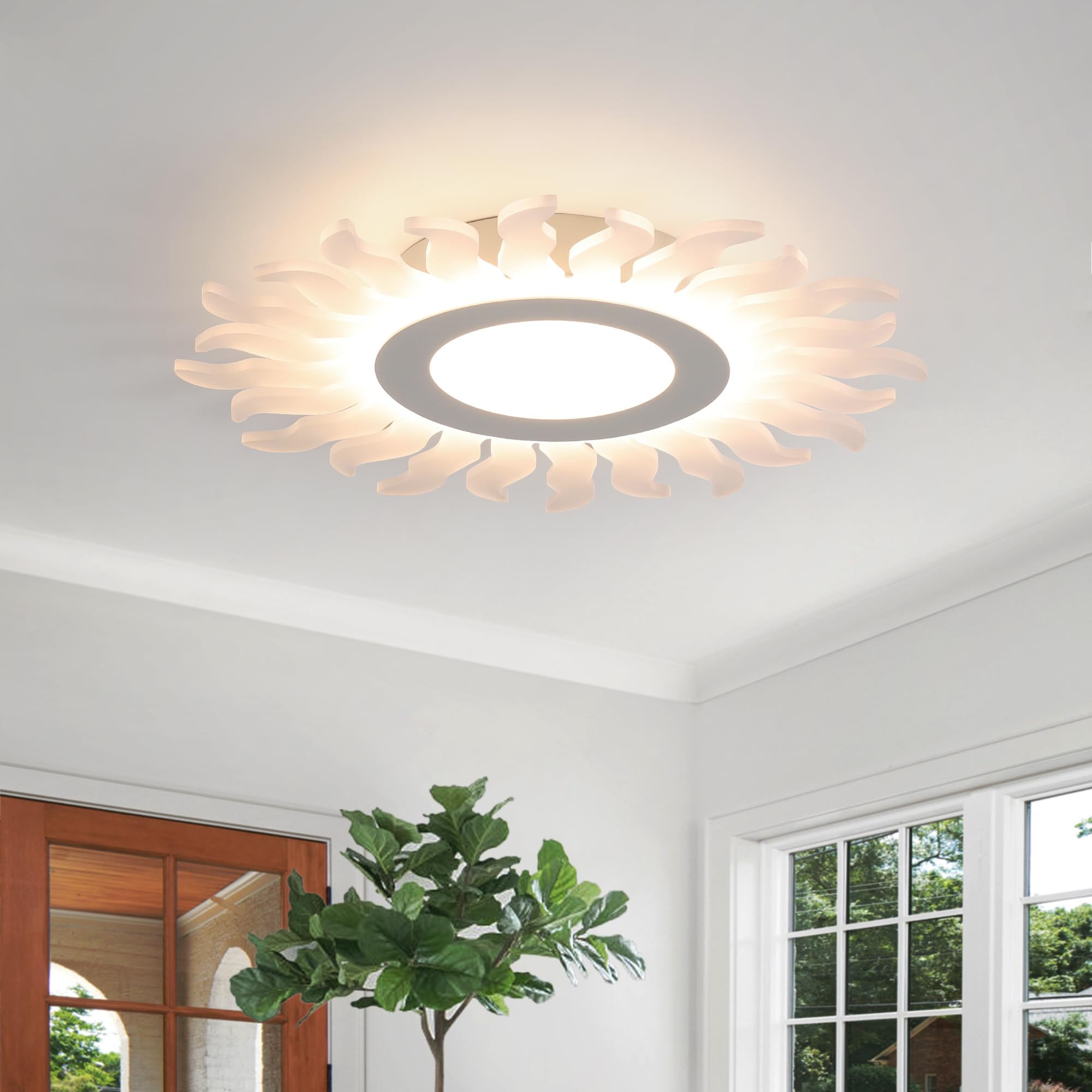 Modern LED Ceiling Light, White Flush Mount Ceiling Light, 4000K Lighting Fixture Ceiling Lamp for Kitchen, Bedroom, Living Room, Laundry Room XDD019-LED1-WH