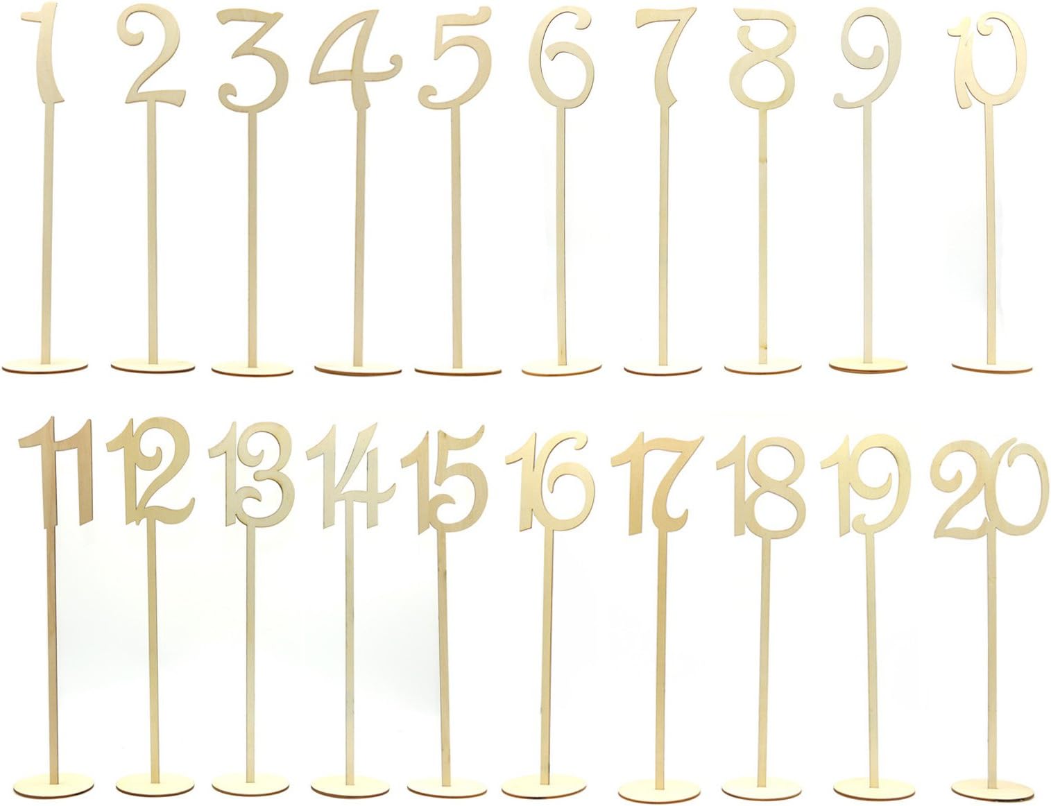 20pcs Table Numbers, 1 to 20 Wood Wedding Table Numbers with Sturdy Holder Base for Party Home Decoration