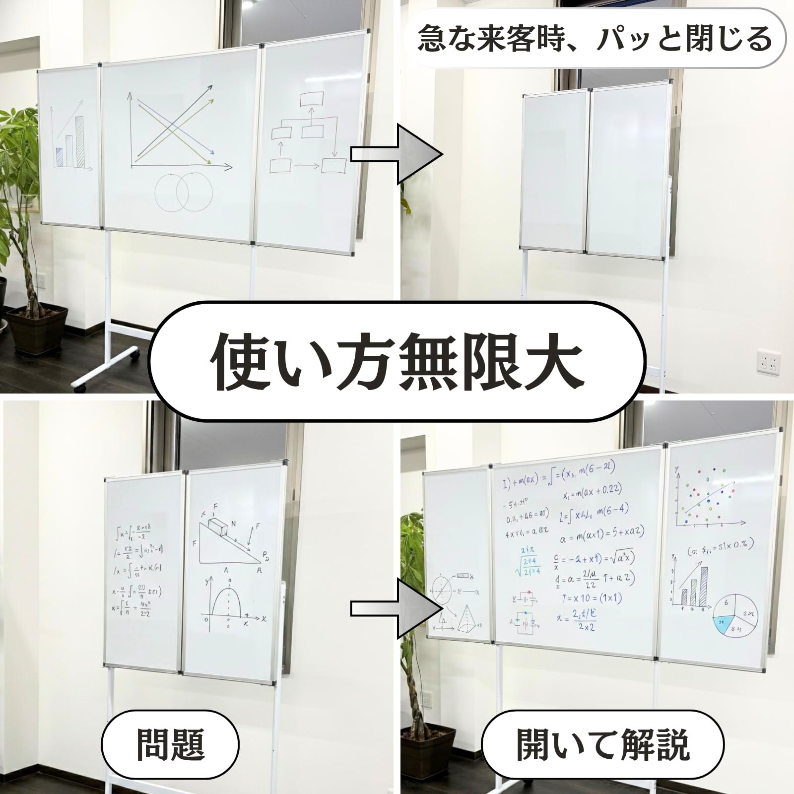 Amazon.co.jp: 折りたたみ式 ホワイトボード 1800mm×900mm キャスター