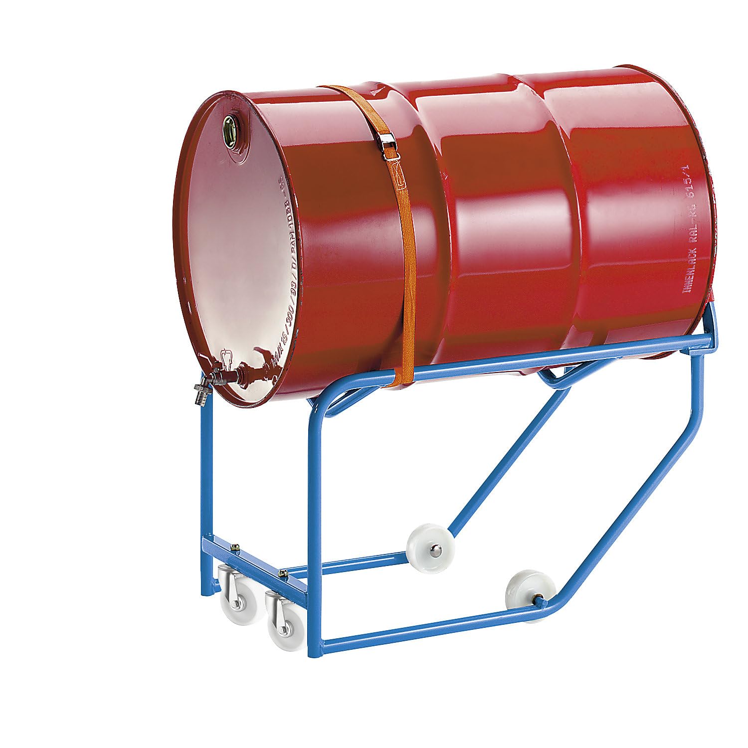 EUROKRAFT pro | Ribaltatore per fusti da 200 litri | 2 rotelle pivottanti | 2 rotelle assiali | alt x lungh x largh 600 x 860 x 510 mm