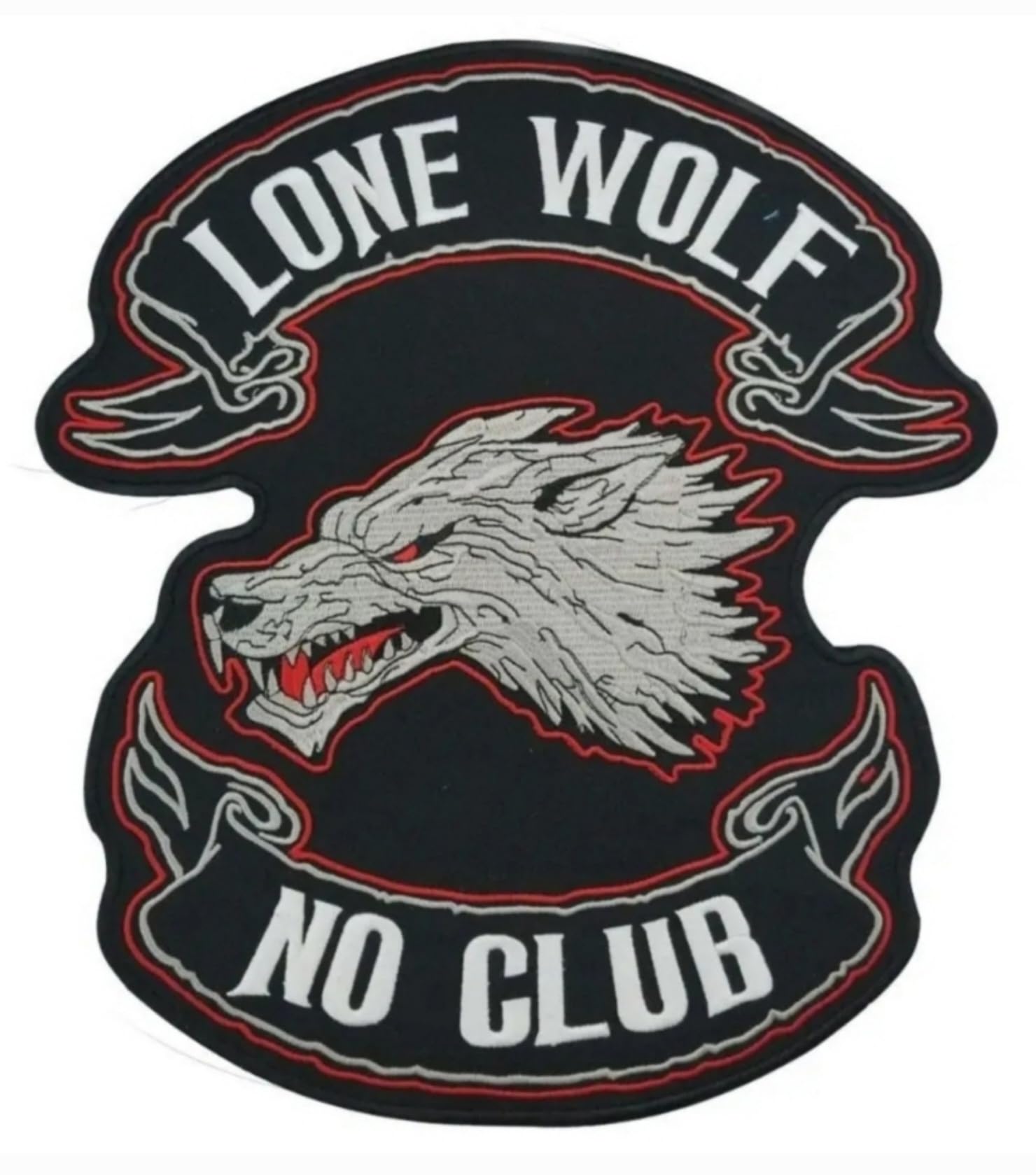 Parche biker XXL Lone Wolf No Club bordado termoadhesivo grande 30 cm para la espalda chaleco moto Kutte Rocker Chopper Iron On - Big Patch - para decorar, hacer tú mismo