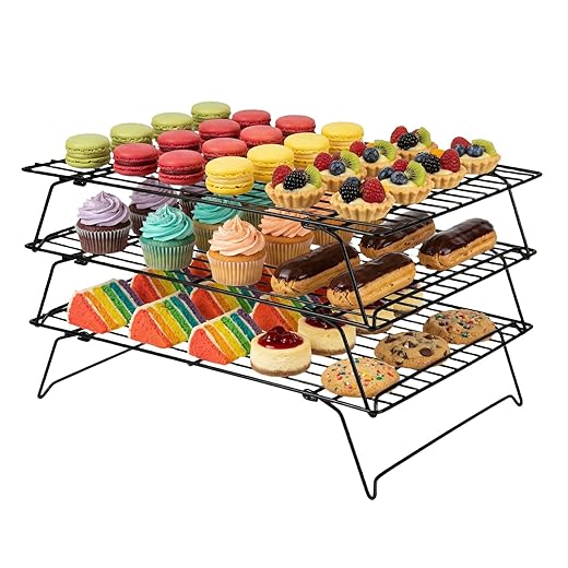 Shellkingdom Cooling Racks, Stainless Steel Non-Stick Baking Racks And Oven Safe Wire Cool Racks for Cookies, Cakes and Baking,3-Tier,Foldable