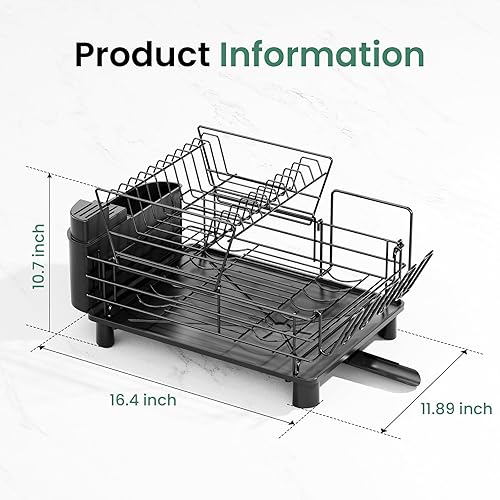 Miniatura 6 de Dish Drying Rack,Dish Drainer for Kitchen Counter with Utensil Holder,2-Tier Dish Rack with Drainboard,Space-Saving,Large-Capacity,Rust-Proof and