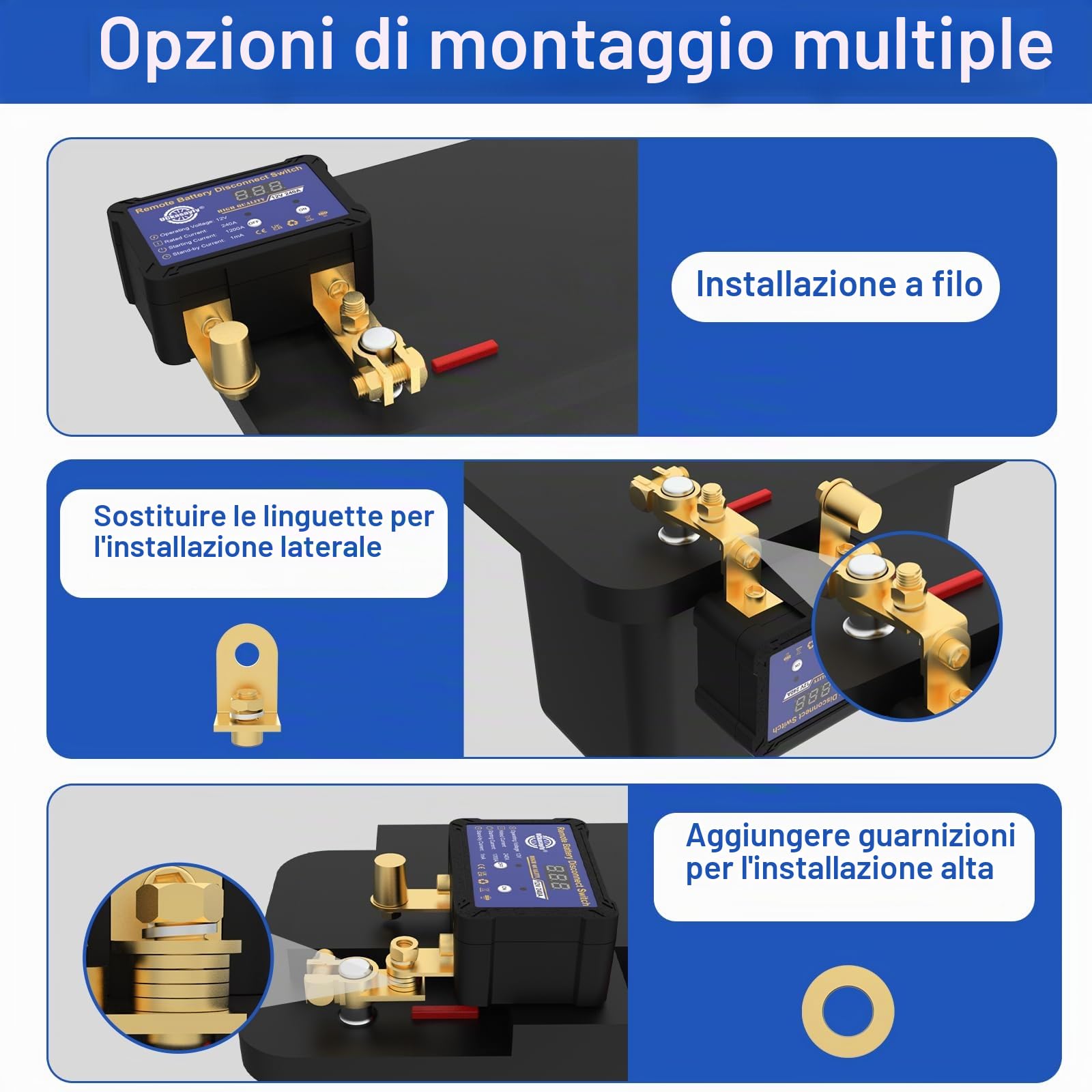 Staccabatteria telecomandato 12v 240A con indicatore di tensione a LED Interruttore antifurto per auto, camper, ATV, camion, nautica