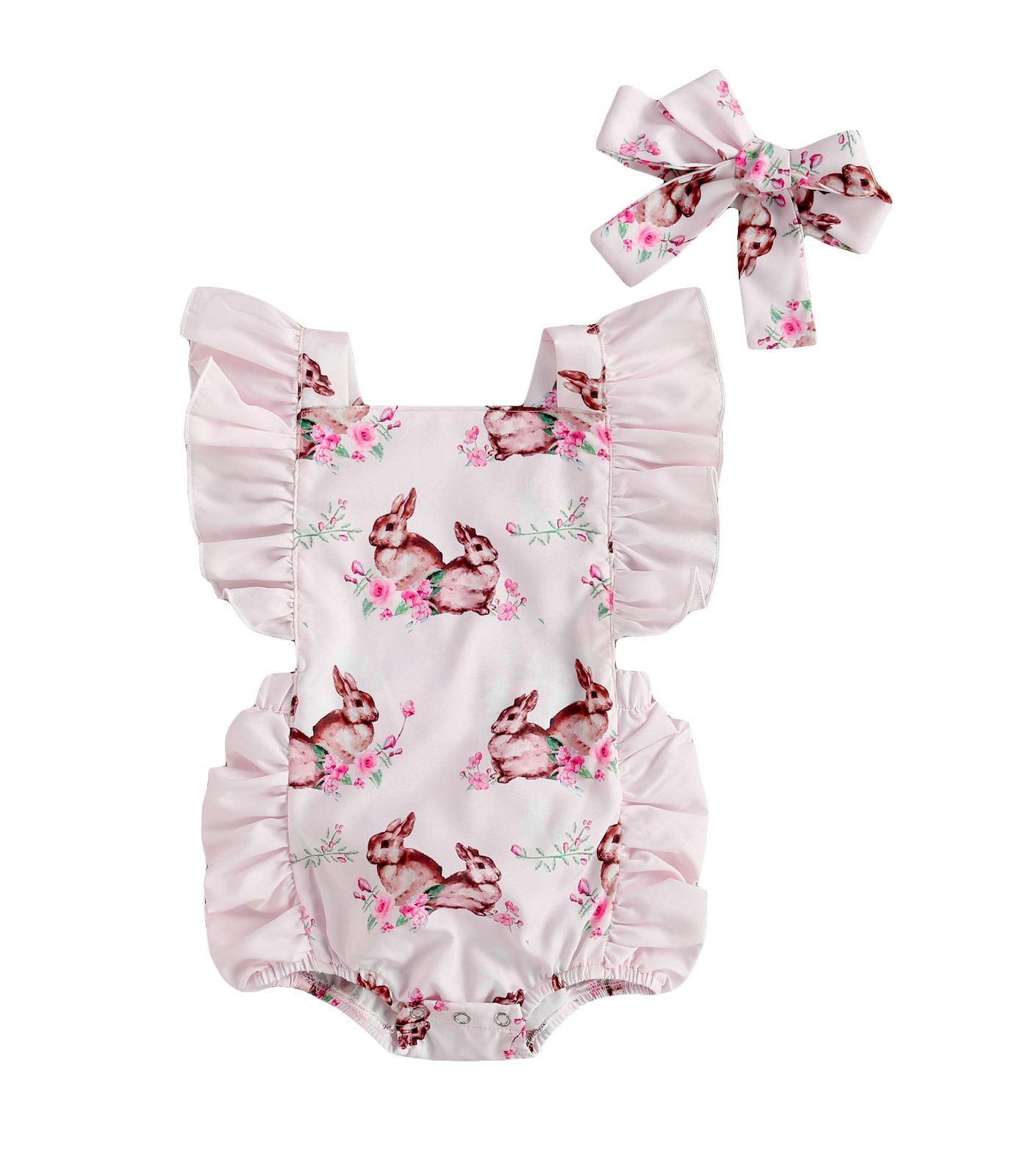 Madjtlqy Newborn Kids Baby Girl Easter Bunny Romper Bodysuit Jumpsuit Outfit Clothes