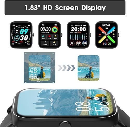 Miniatura 4 de Reloj inteligente (respuestahacer llamada) rastreador de fitness impermeable de 1.85 pulgadas con presión arterial de 24 horas, frecuencia cardíaca,