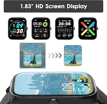 Smart Watch (Answer/Make Call): 1.85 Waterproof Fitness Trackers with 24-Hours Blood Pressure Heart Rate SpO2 Sleep Monitor Watches for Men Women, iPhone Android Compatible (Stone Black)