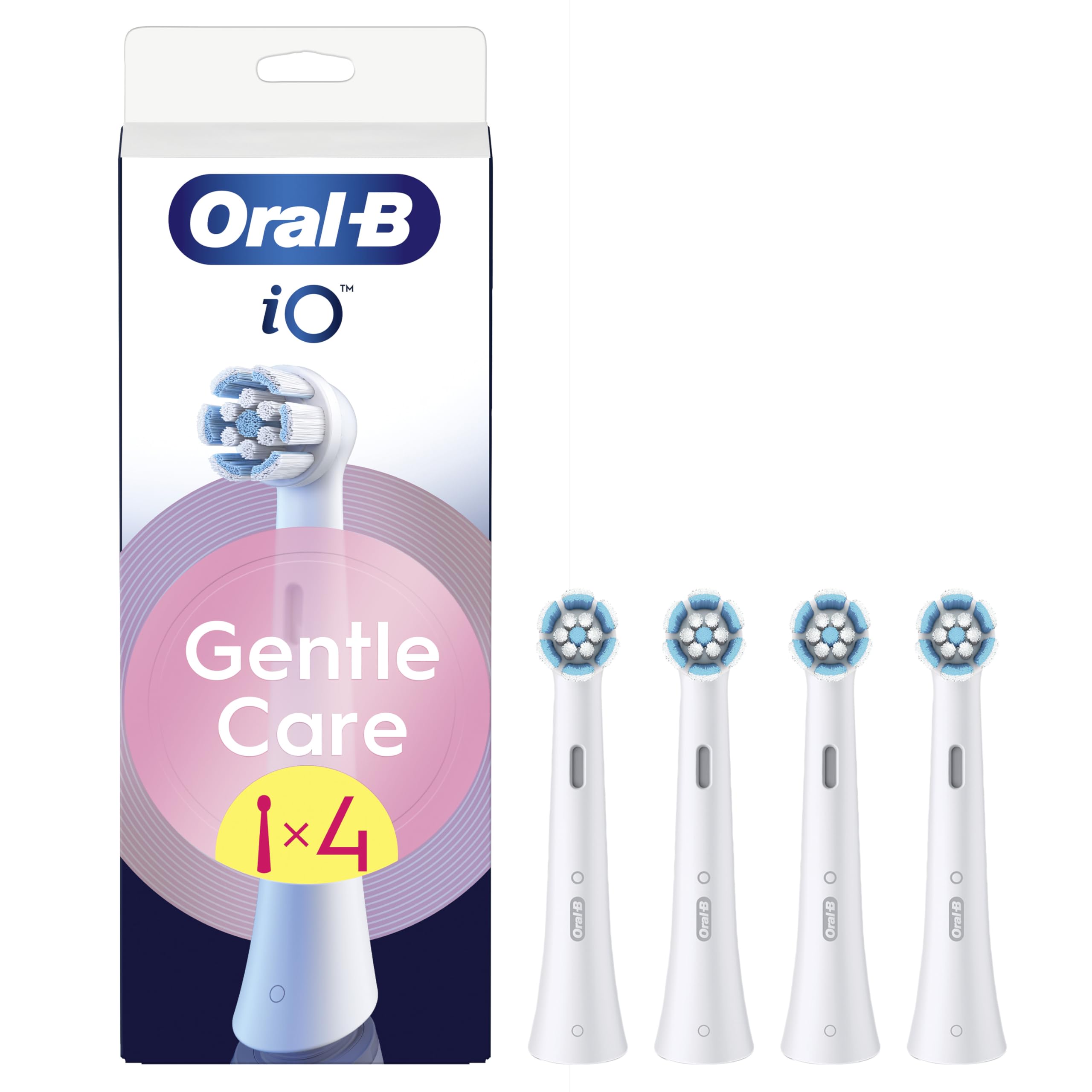 Oral-B iO Gentle Care Cabezales de Recambio Originales, Blanco, Pack de 4 - Recambios para Cepillos de Dientes Eléctricos Oral B iO, Cepillado Delicado para Encías Sensibles, Filamentos Suaves