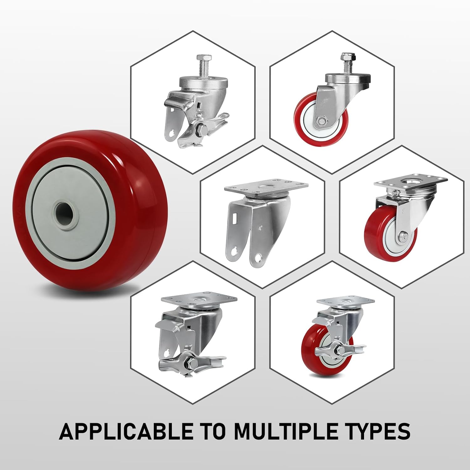 3" Polyurethane Caster Wheels Set of 20, Heavy Duty Ball Bearings, 250lb Capacity, Non-Marking and Floor Protective Wheels for Furniture, Carts, Workbenches(Red)