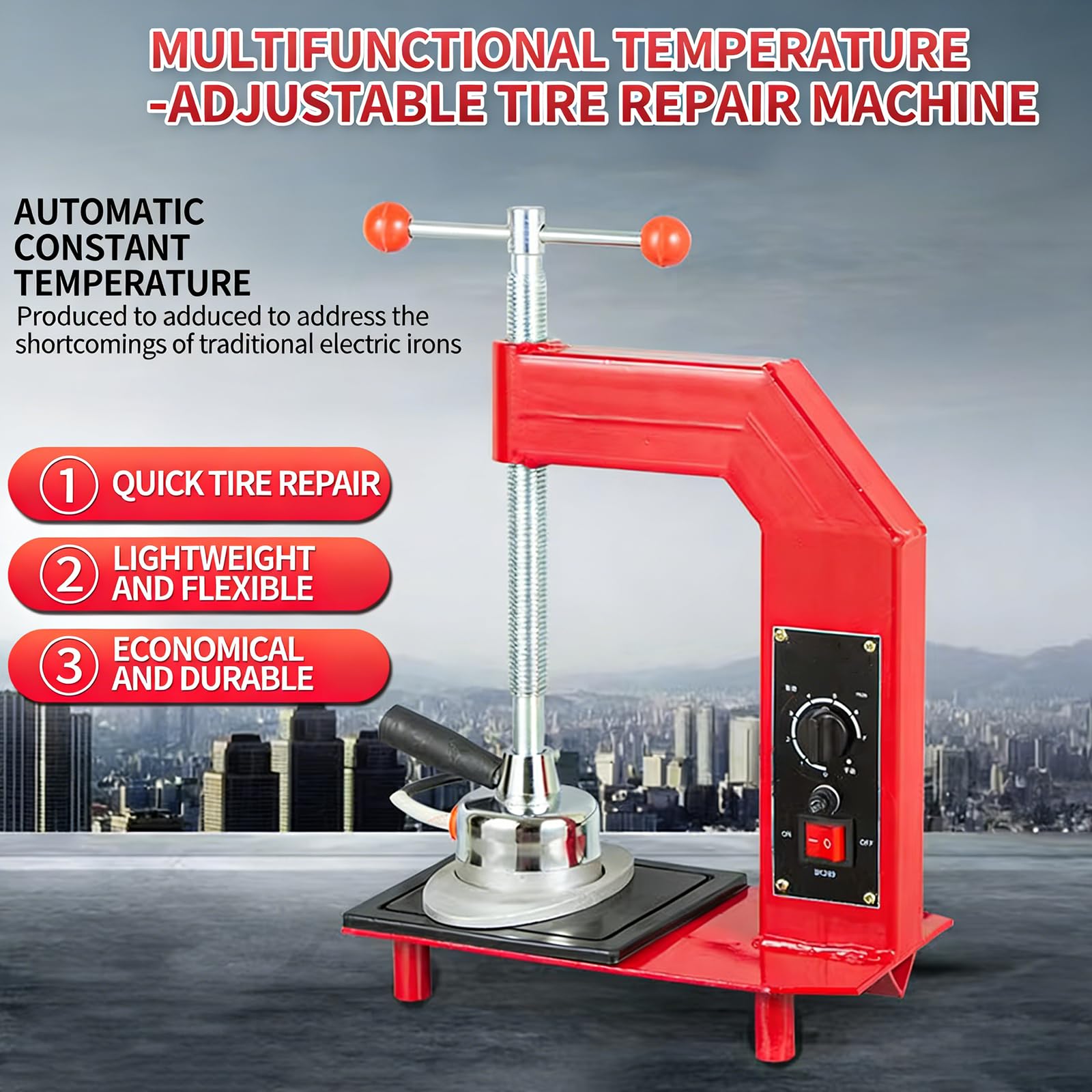 Vulcanizzatrice per Pneumatici, Macchina per La Riparazione di Pneumatici a Temperatura Costante, Controllo della Temperatura (140-165 °C), Timer Massimo di 7 Minuti, per Camere d'Aria di Moto