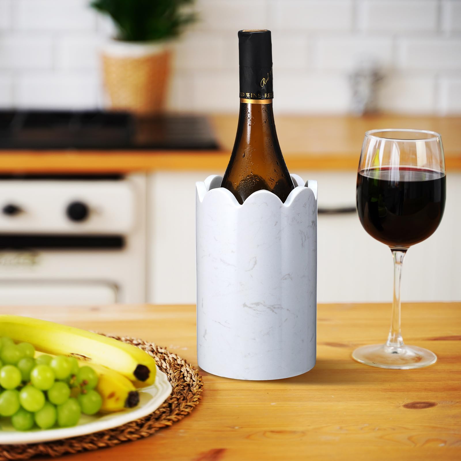 CroBlissful Weinkühler, gewellter Marmor, 750 ml, weißer Marmor, Weinkühler, Tisch-Champagner-Kühler, hält Wein kalt, Marmor-Utensilienhalter für Küche, Theke, Bar, Dekoration, Partygeschenke