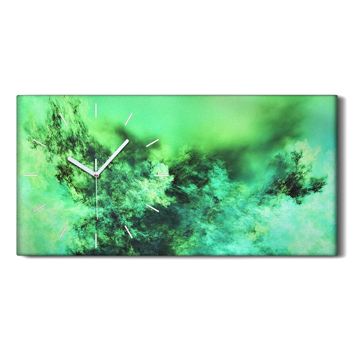 Horloge sur Toile Nuages Verts 60x30cm Image Art Mural Salon