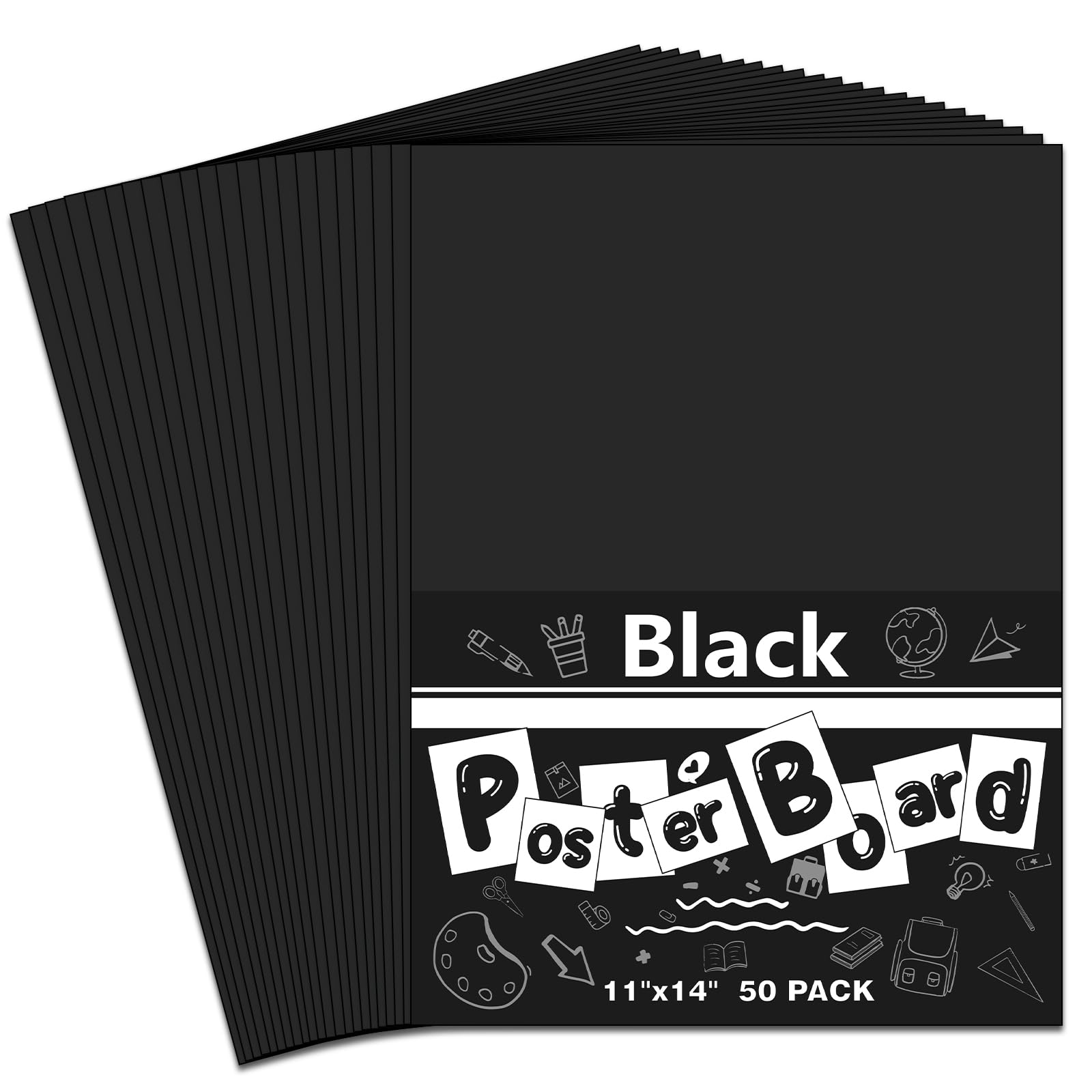 50 Pack Poster Board, 11"x14" Black Poster Paper, 230GSM Thickness Poster Board Paper Bulk for School Assignments, Classroom Arts, DIY Projects,