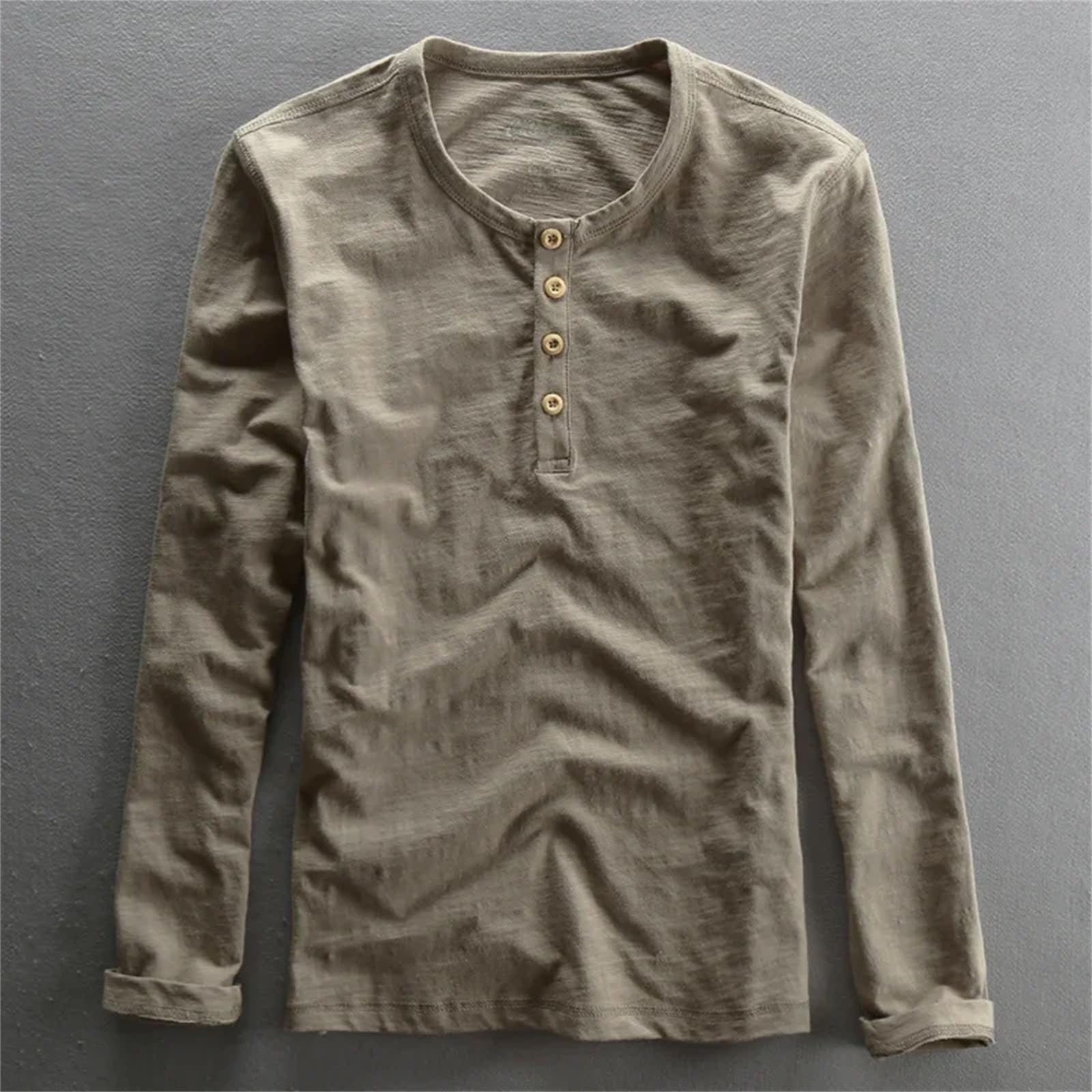 T-shirt retrò da uomo a maniche lunghe, casual, casual, in cotone, leggera, alla moda, con scollo rotondo