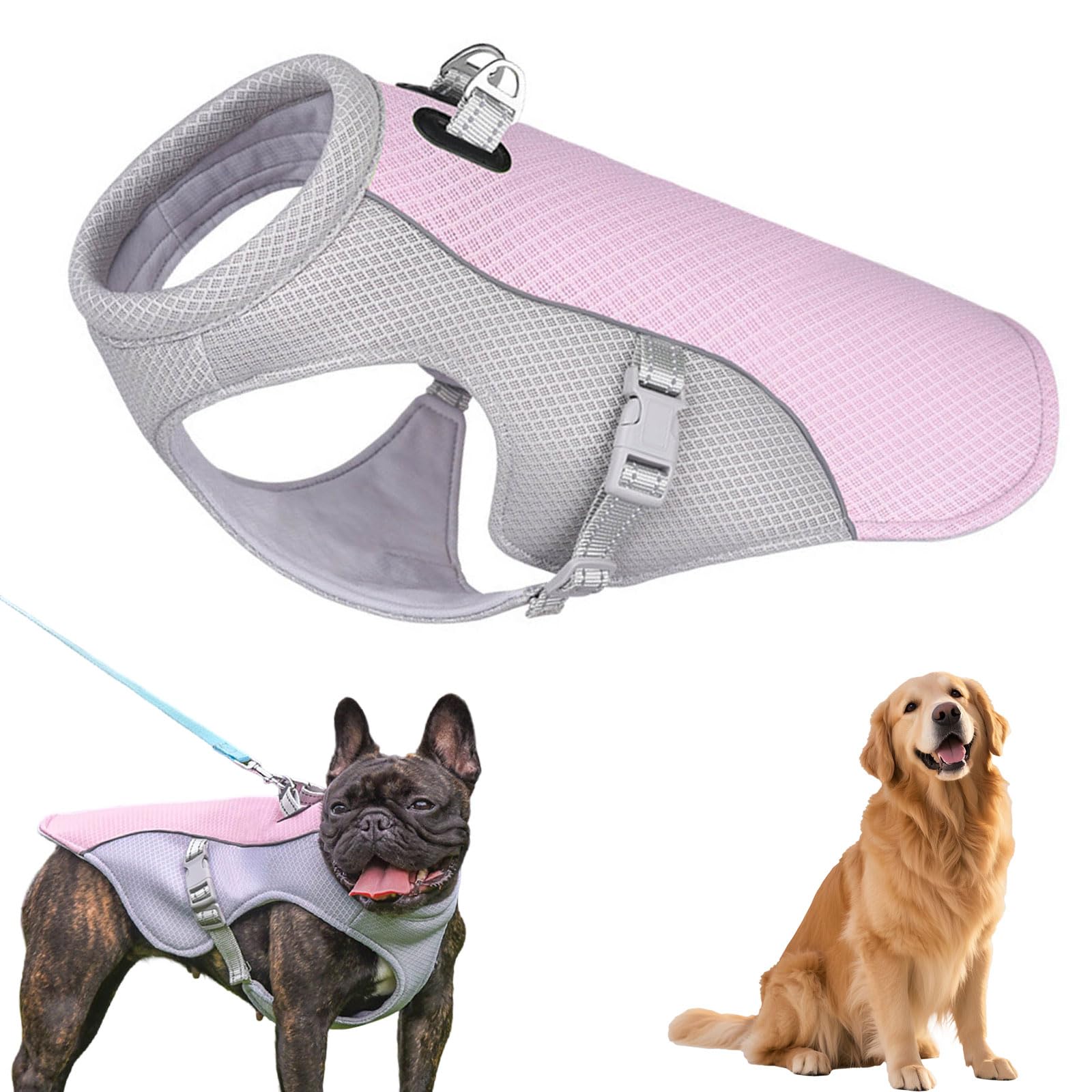 Dog Cooling Vest, Evaporative Comfortable Cooling Harness for Dogs, Adjustable Breathable Ice Pet Cool Vest, Summer Sun Protection Dog Jacket with Reflective Stripes for Small Medium Large