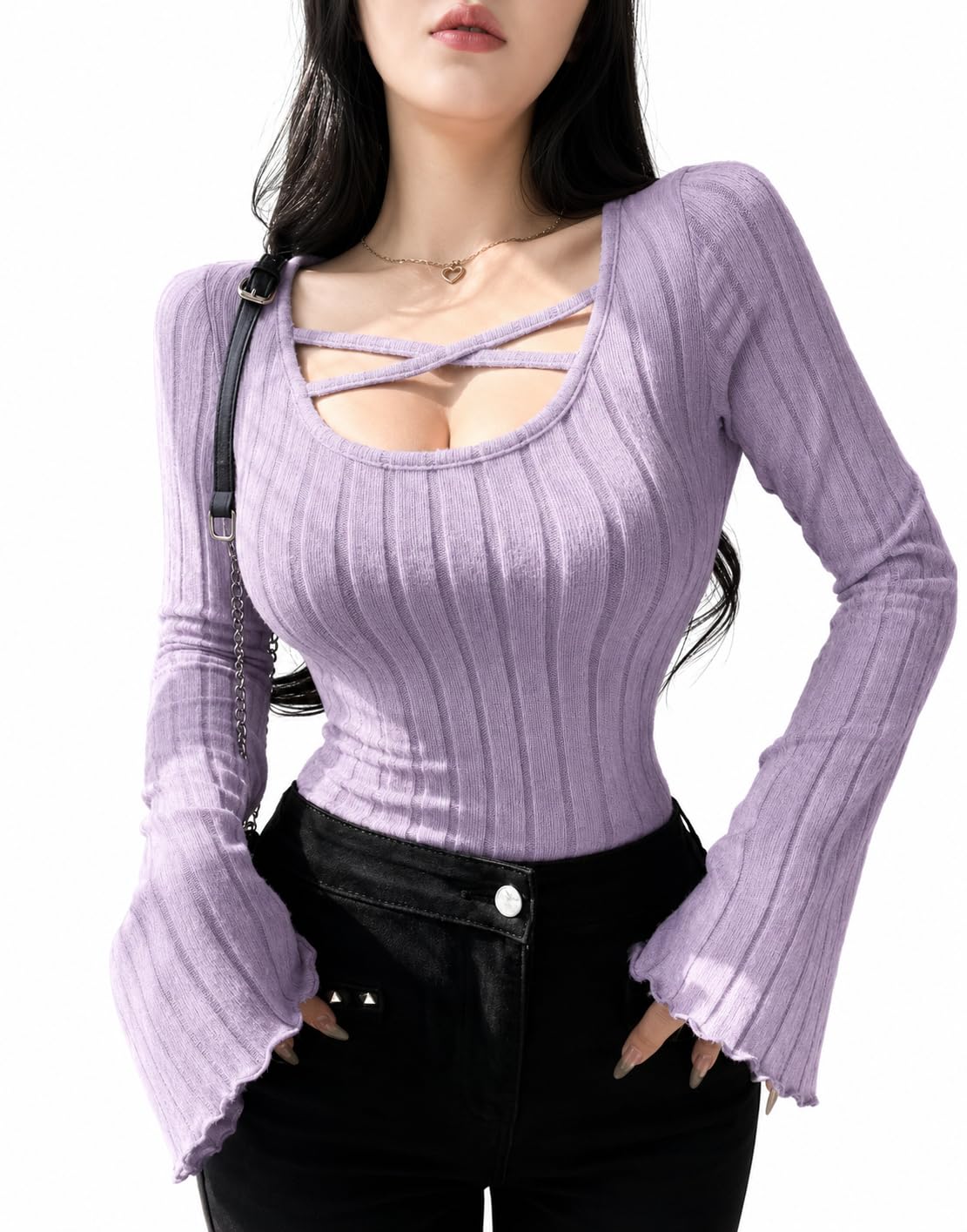 Women Fashion Bodycon Top | Ribbed Knit Long Sleeve Top-image-17