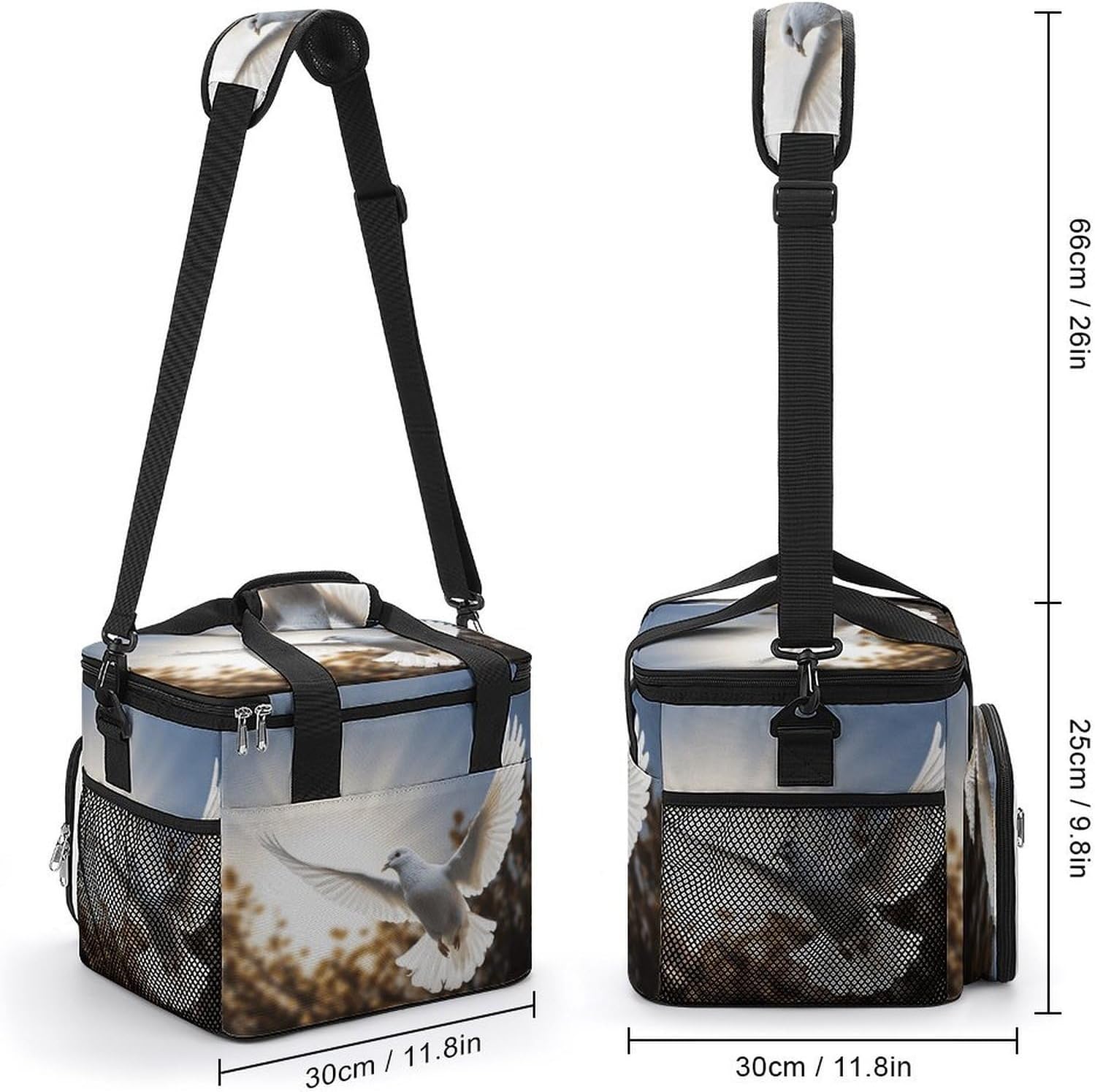 White Dove Flying in The Sun Cooler Bag Portable Insulated Lunch Bags Leakproof Ice Chest Large Capacity Soft Cooler Tote for Picnic Camping Work Travel Keep Food Drinks Fresh 22.5L