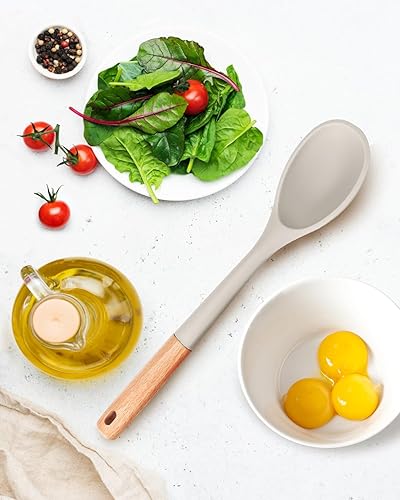 Miniatura 7 de Cucharas de cocina grandes de silicona, cuchara antiadherente con mango de madera maciza, cucharas de cocina de silicona resistentes al calor para