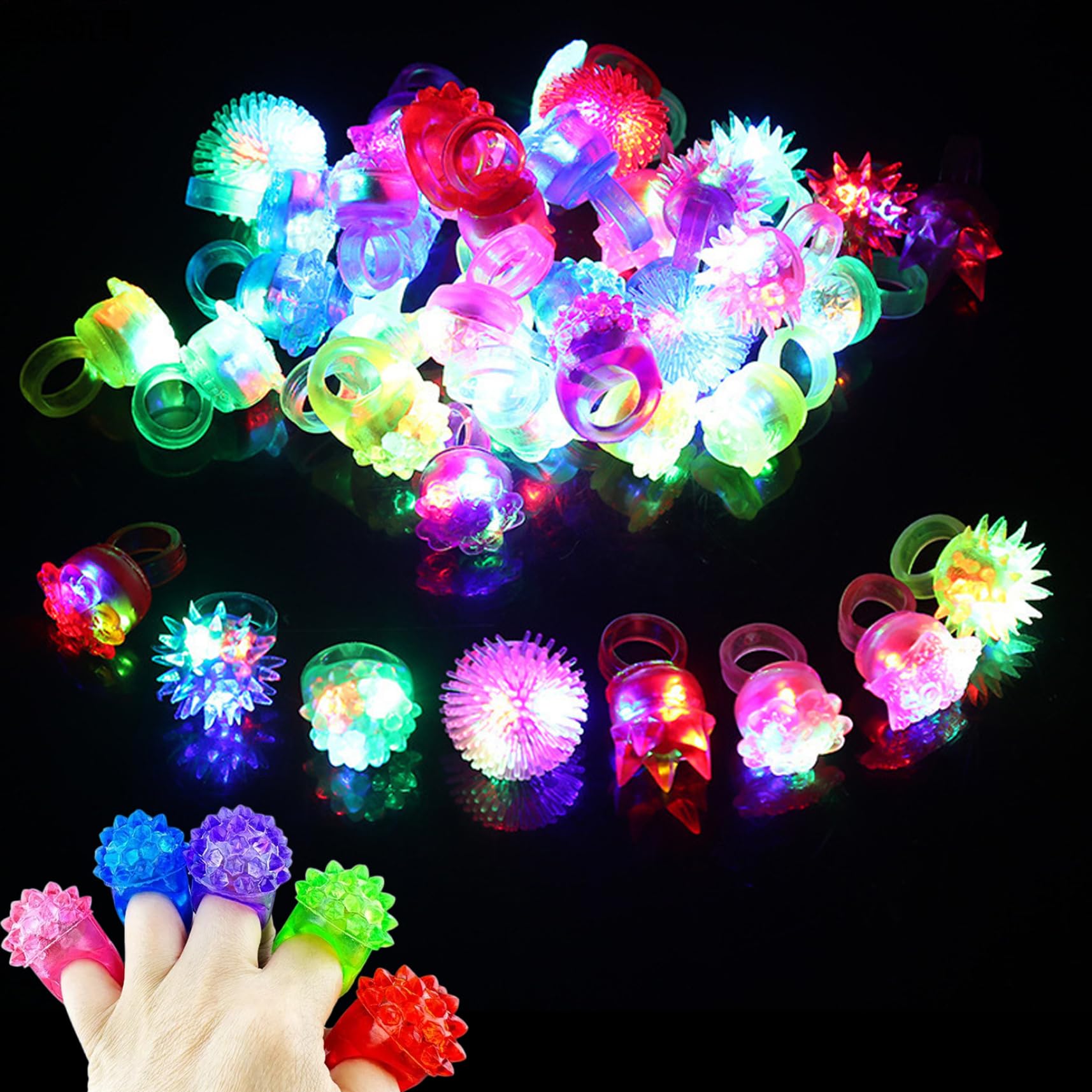 24 anelli luminosi, simpatici anelli flash divertenti e sicuri che illuminano al buio, accattivanti luci da dito novità per carnevali, feste di compleanno, matrimoni, miscelazione di colori casual