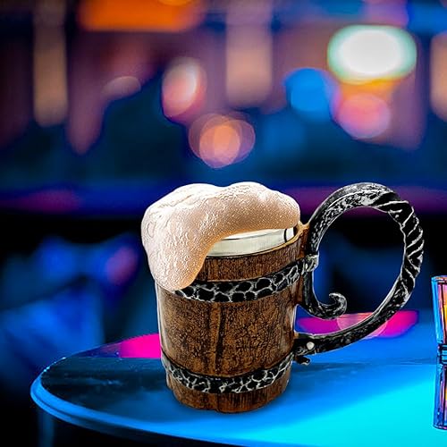 Miniatura 5 de Taza de cerveza de barril de madera de acero inoxidable de doble pared, taza de cerveza vintage, taza de cóctel con asa, taza de café vintage taza