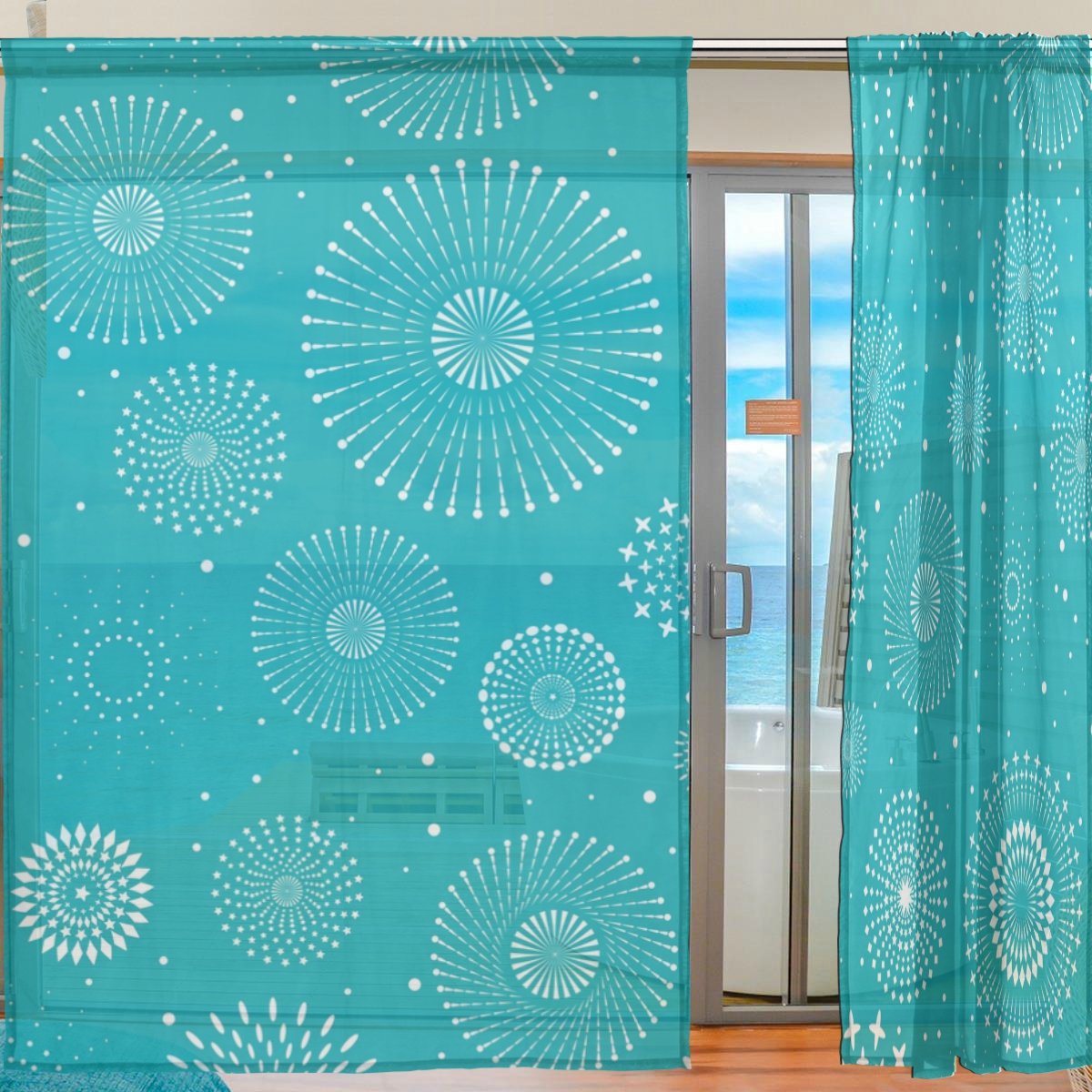 Amazon｜旅立の店 カーテン レースカーテン 花 花火柄 半遮光