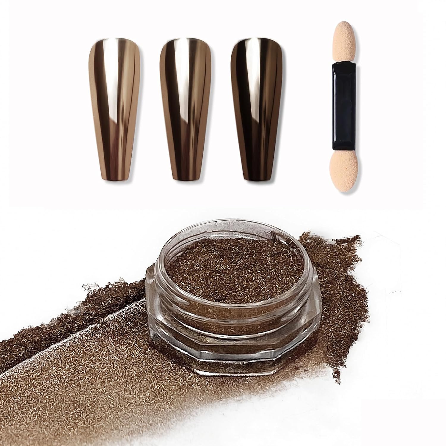 Chrome Nail Powder,Metalic Christmas Mirror Effect Chrome Powder Pigments for Nails Decoration for DIY (Brown, M)