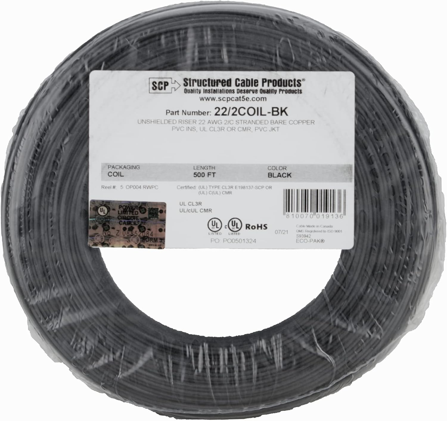 Holiday Deals 🛒 22 Gauge 2 Conductor 500 Feet Stranded Copper Alarm Wire Black Jacket UL Rated