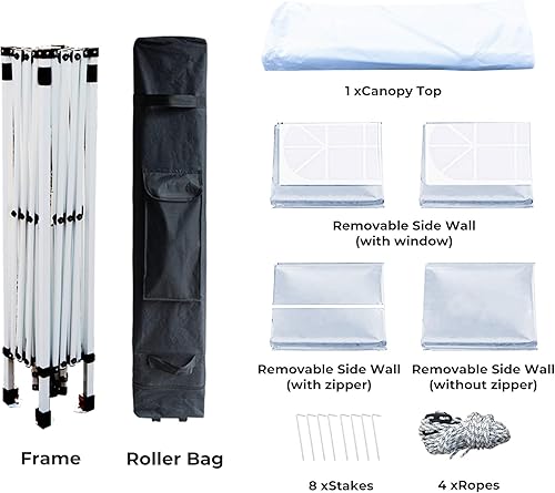 Miniatura 4 de AsterOutdoor JS-SW1010WHI - Toldo plegable impermeable de 10 pies x 10 pies con paredes laterales, altura de patas ajustable, bolsa de transporte