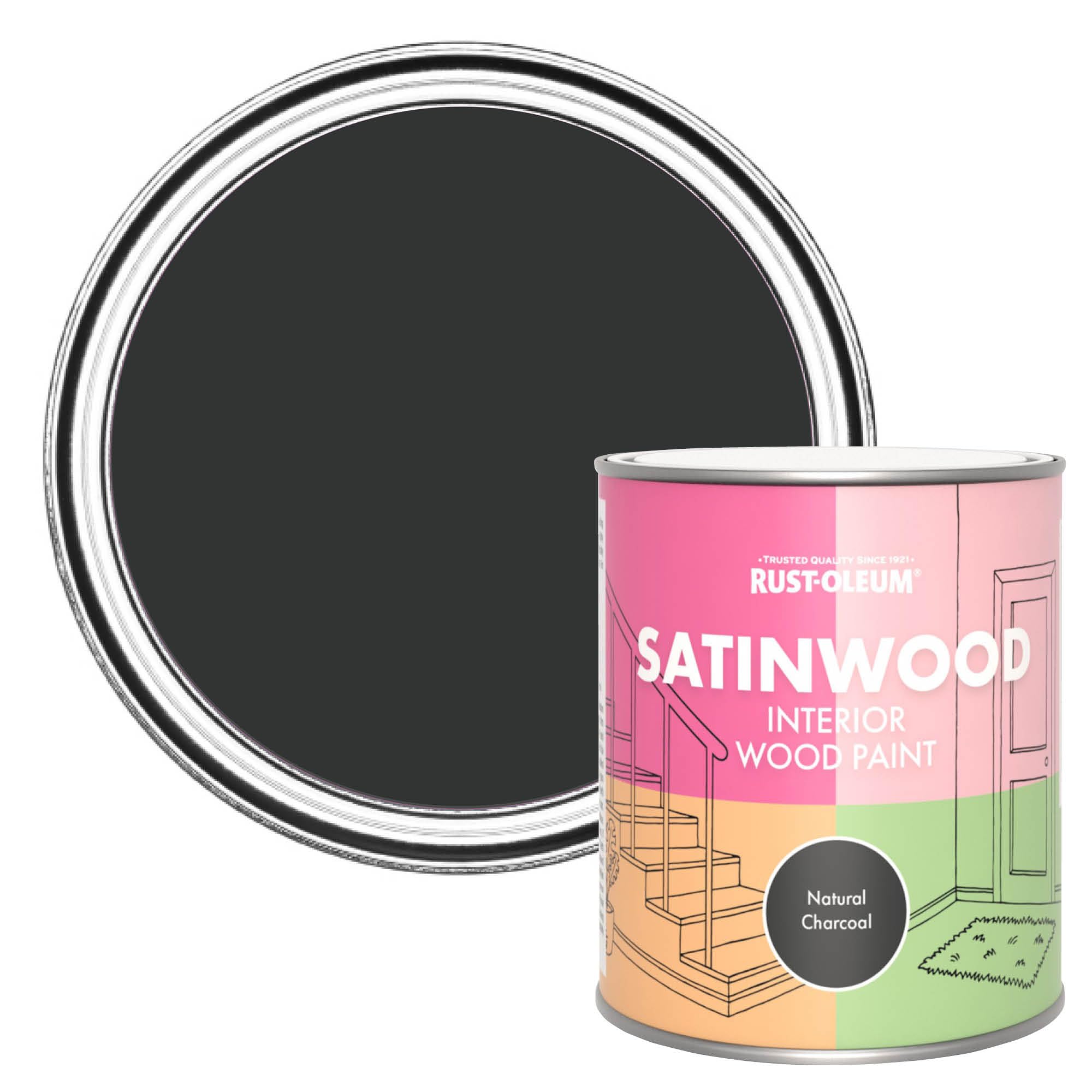 Rust-Oleum Black Satinwood Interior Wood Paint - Natural Charcoal (Black) 750ml