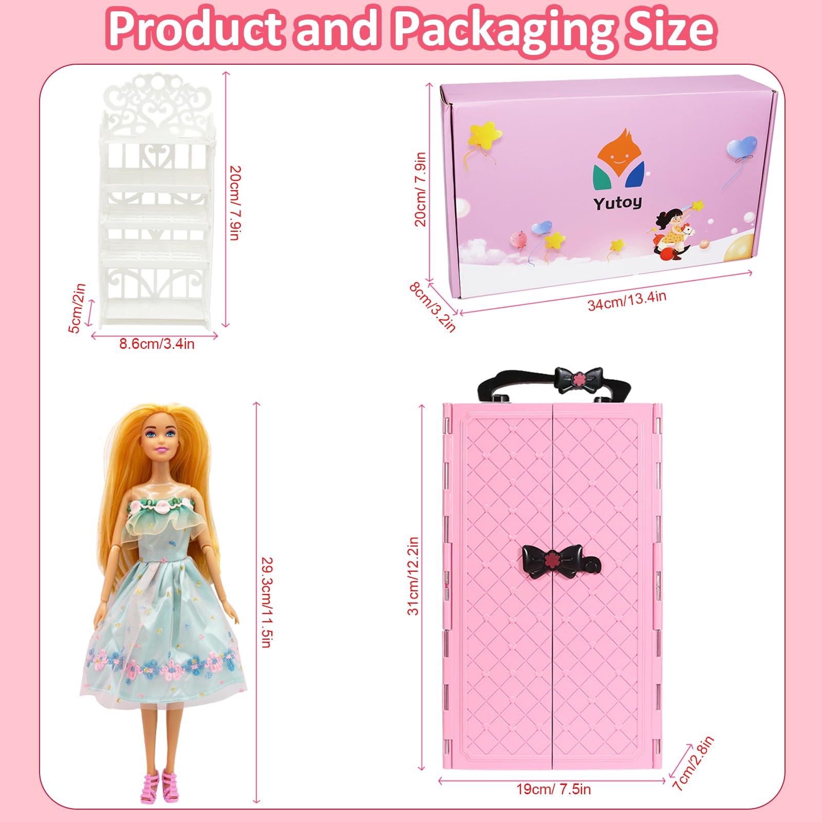 Yutoy 122 Piezas Armario Muñecas con Muñeca 11,5 Pulgadas, Ropa y Accesorios, Incluye Vestido Princesa Zapatos Bolsos Otros Complementos, Juguetes Disfraces Adecuados para Niñas, Niños y Niños (Rosa) in use