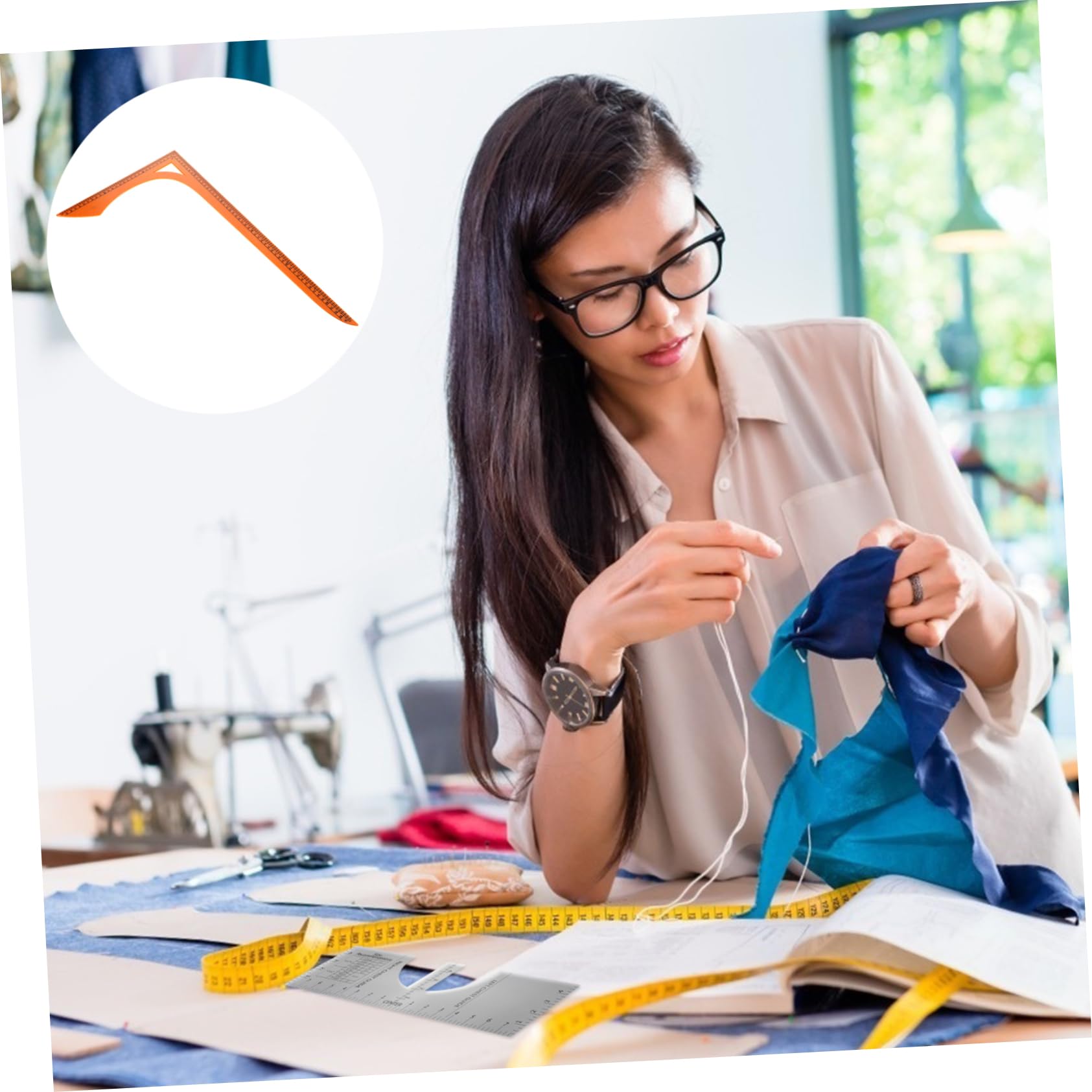 Operitacx Regla Curva de Costura en Forma de L para Ropa, Hecha de Plástico Naranja Superficie Lisa y Medición Precisa Adecuado para Coser y Confeccionar Prendas