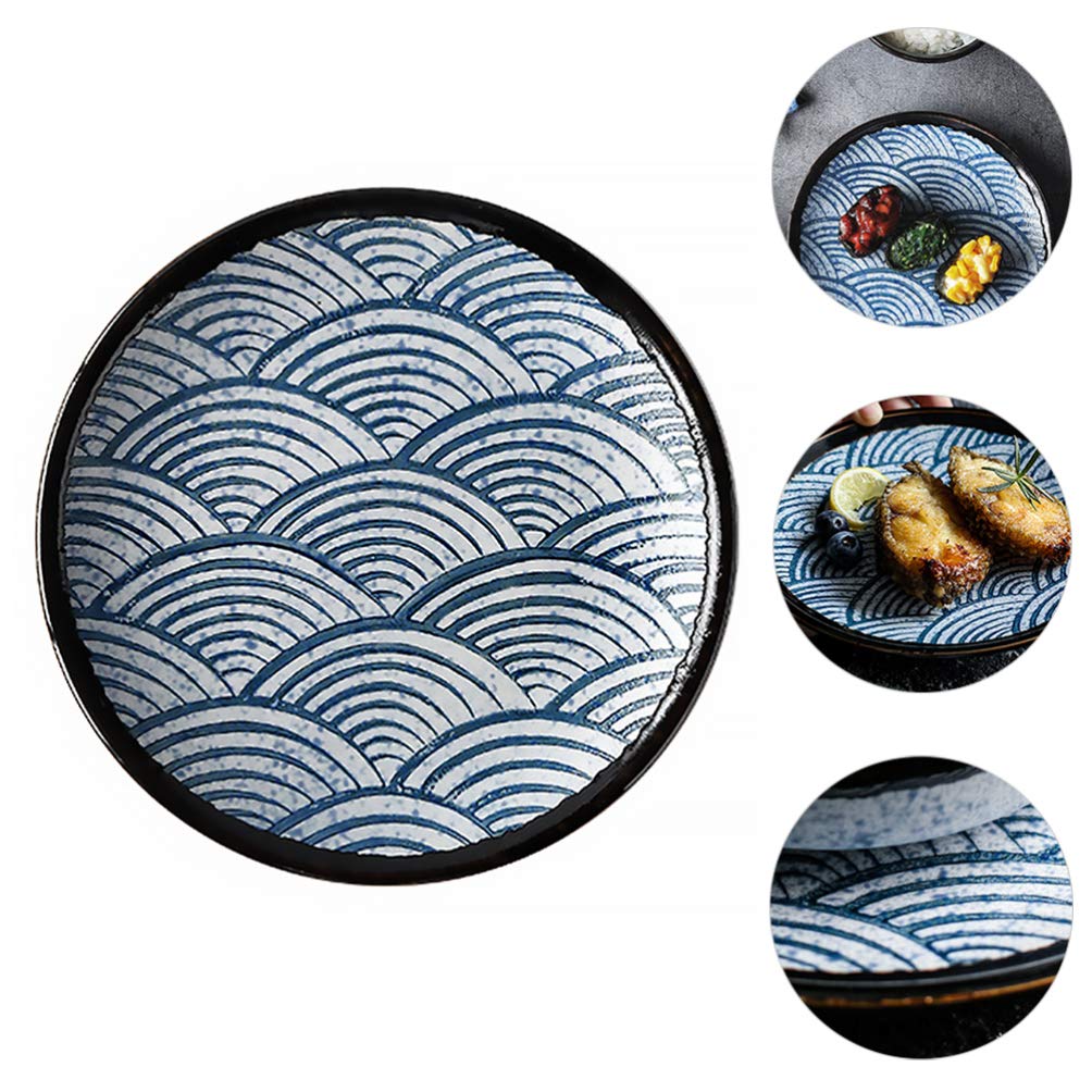 Cabilock 1 Pc Placa De Cerámica Corrugada Placas De Inmersión Plato Llano Japones Platos Cotidianos Plato De Queso Plato De Ensalada Plato De Postre Platos De Ensalada Fruta Plato De Pizza